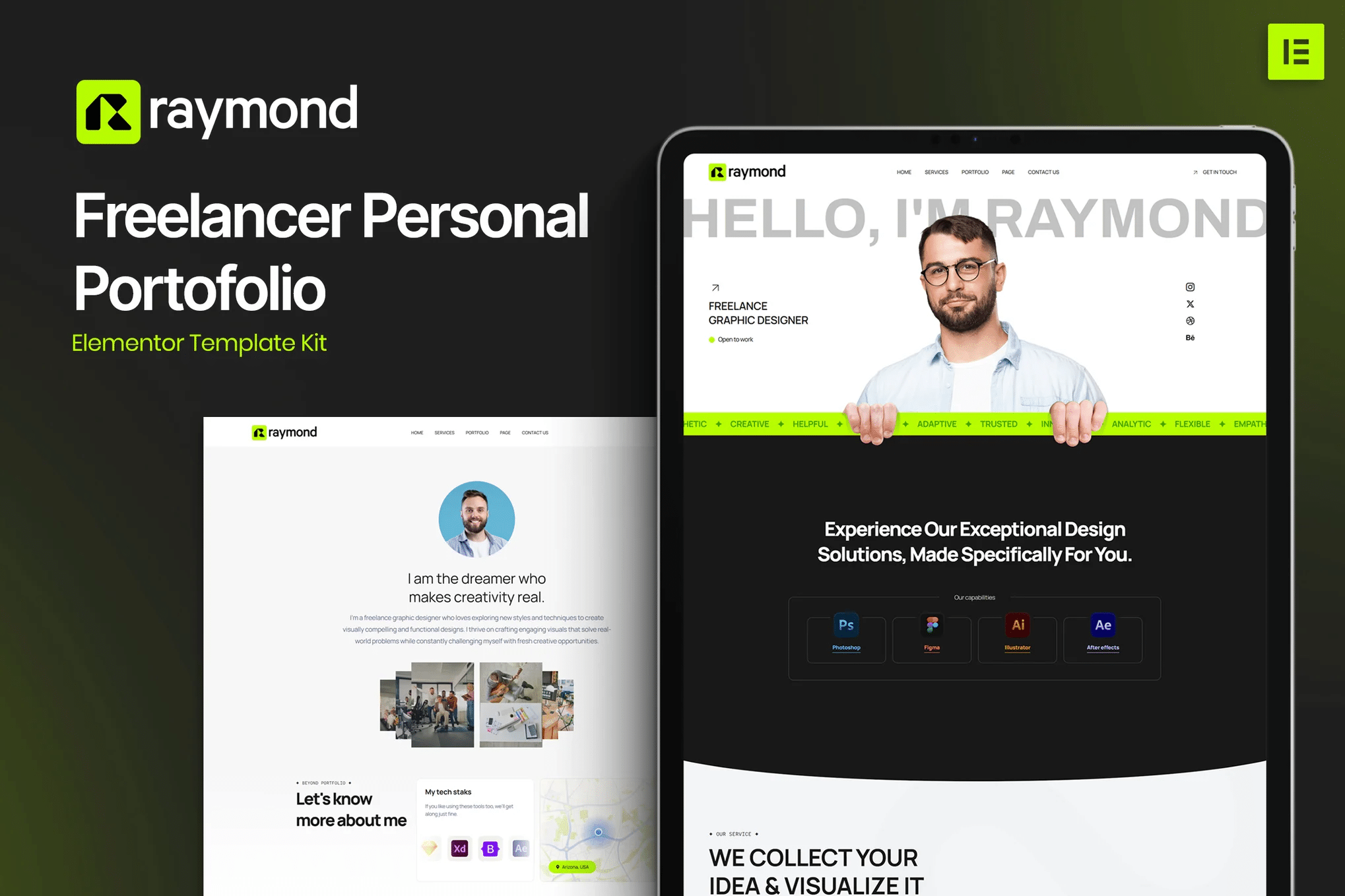 Raymond - Kit de Templates Elementor de Portfólio Pessoal para Freelancer