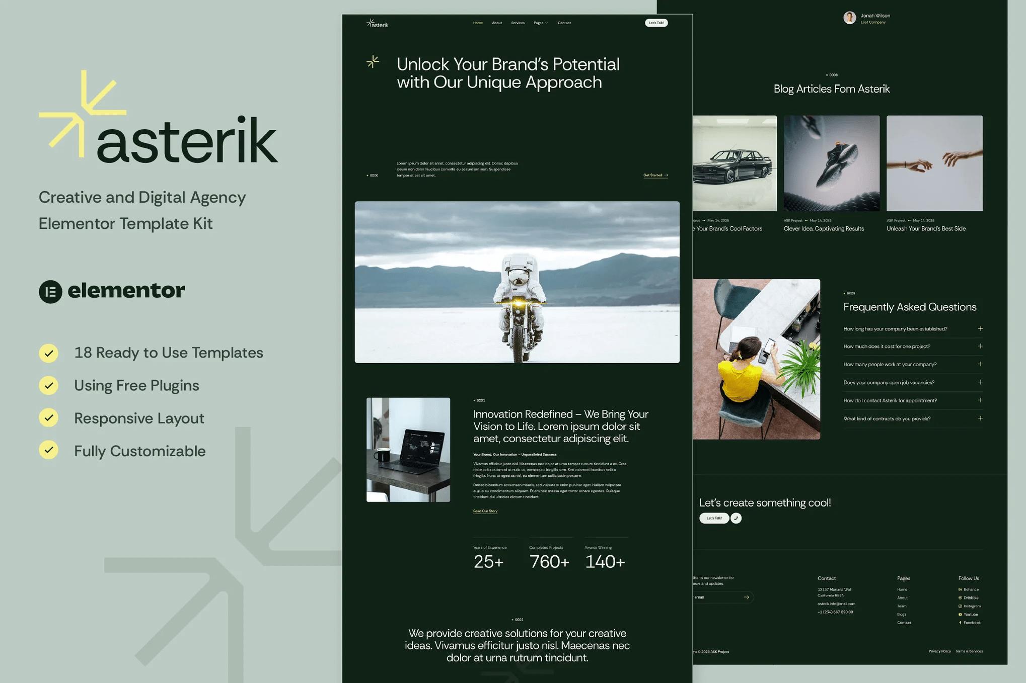 Asterik - Kit de Modelos Elementor para Agência Criativa e Digital