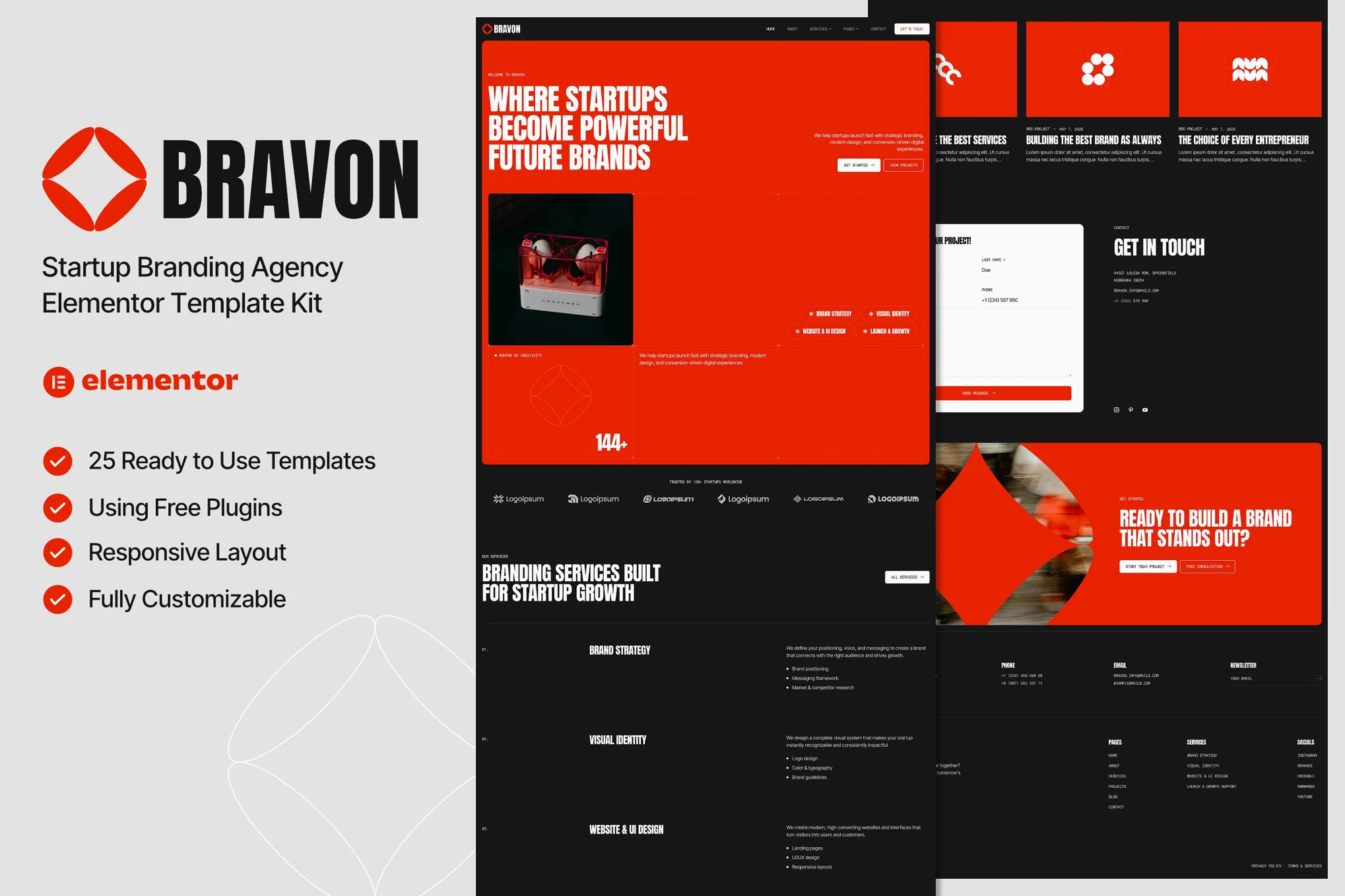 Bravon — Kit de modelos Elementor para agências de branding para startups