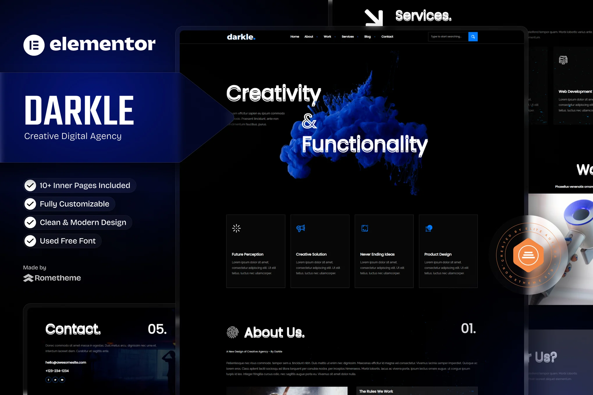 Darkle - Template Kit Elementor para Agência criativas e digitais