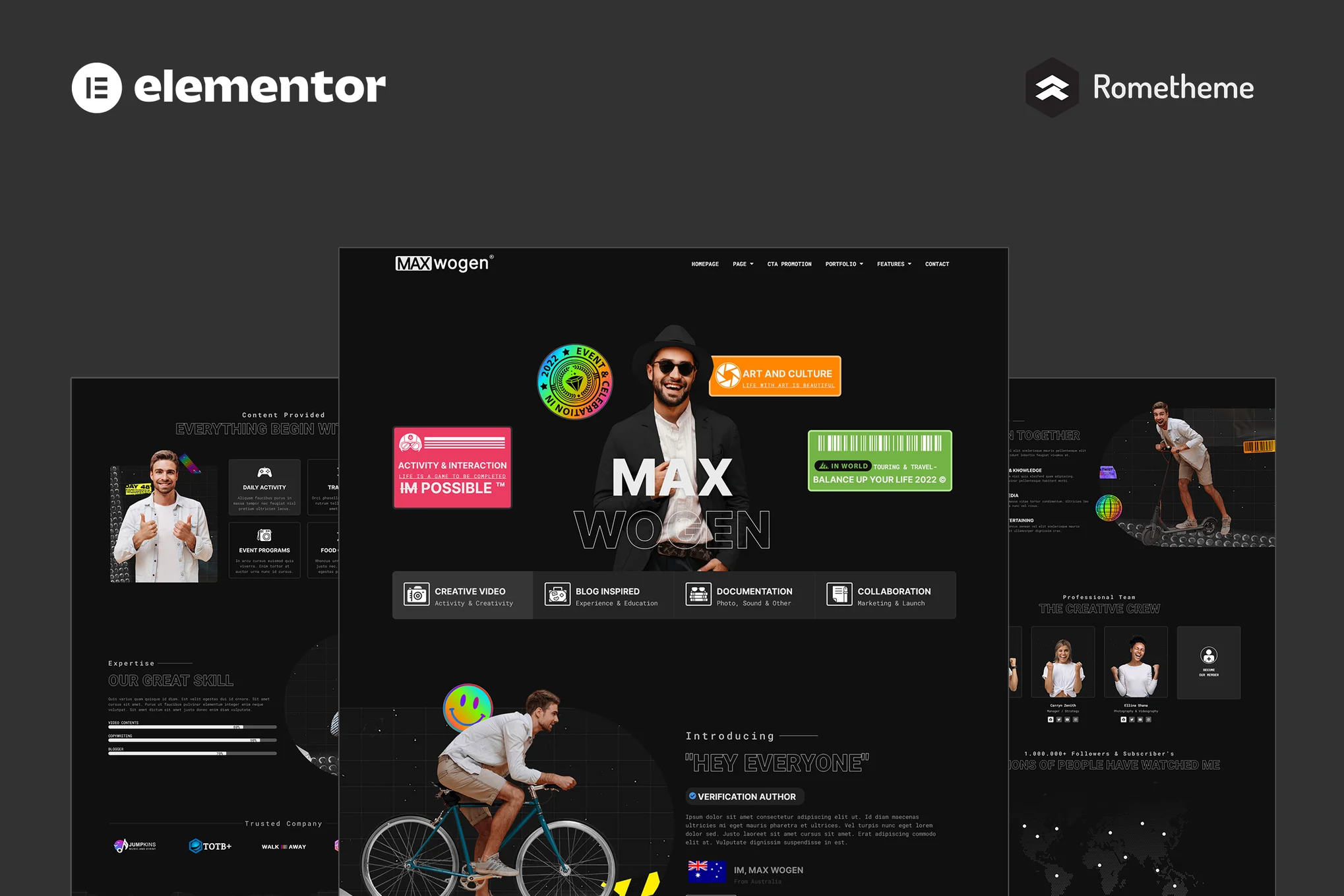 MAX - Template Kit de site completo Elementor Pro para criador de conteúdo