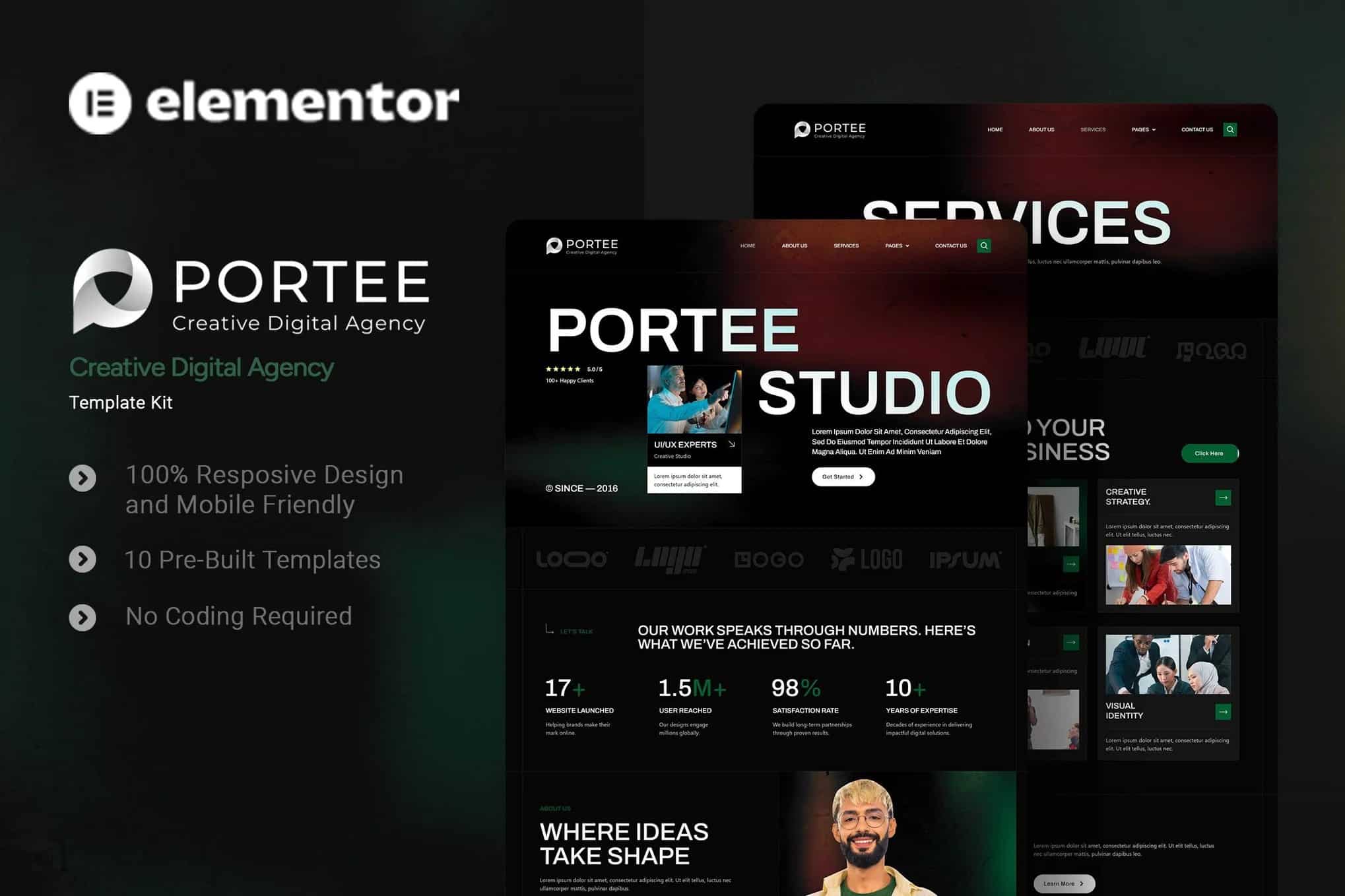 Portee - Kit de Modelos Elementor para Agência Digital Criativa