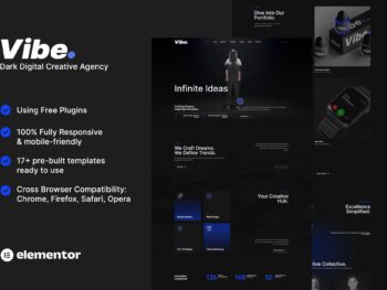 Vibe - Kit de Templates Elementor para Agência Criativa e Portfólio Dark Digital