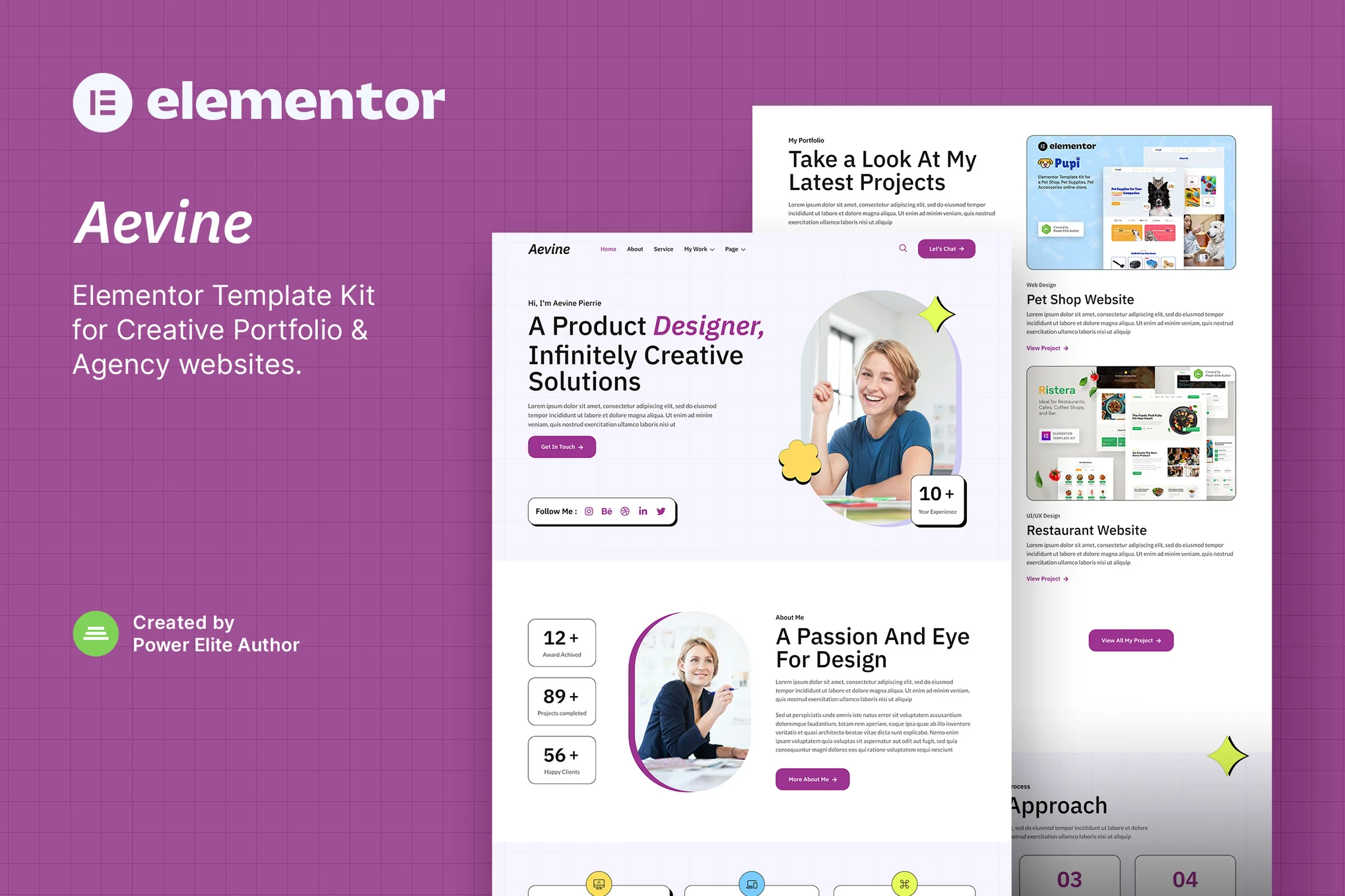 Aevine - Portfólio criativo e Template Kit Elementor de agência
