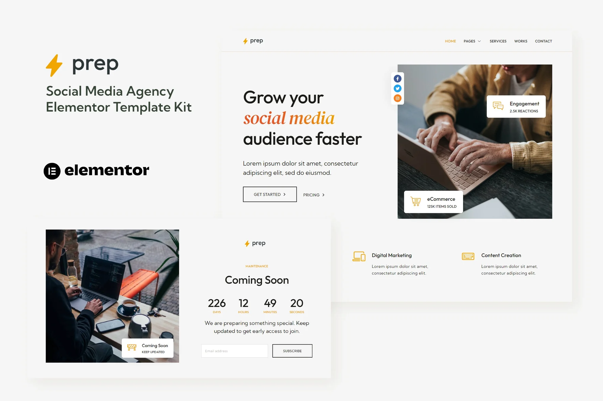 Prep - Template Kit Elementor para Agência de mídia social