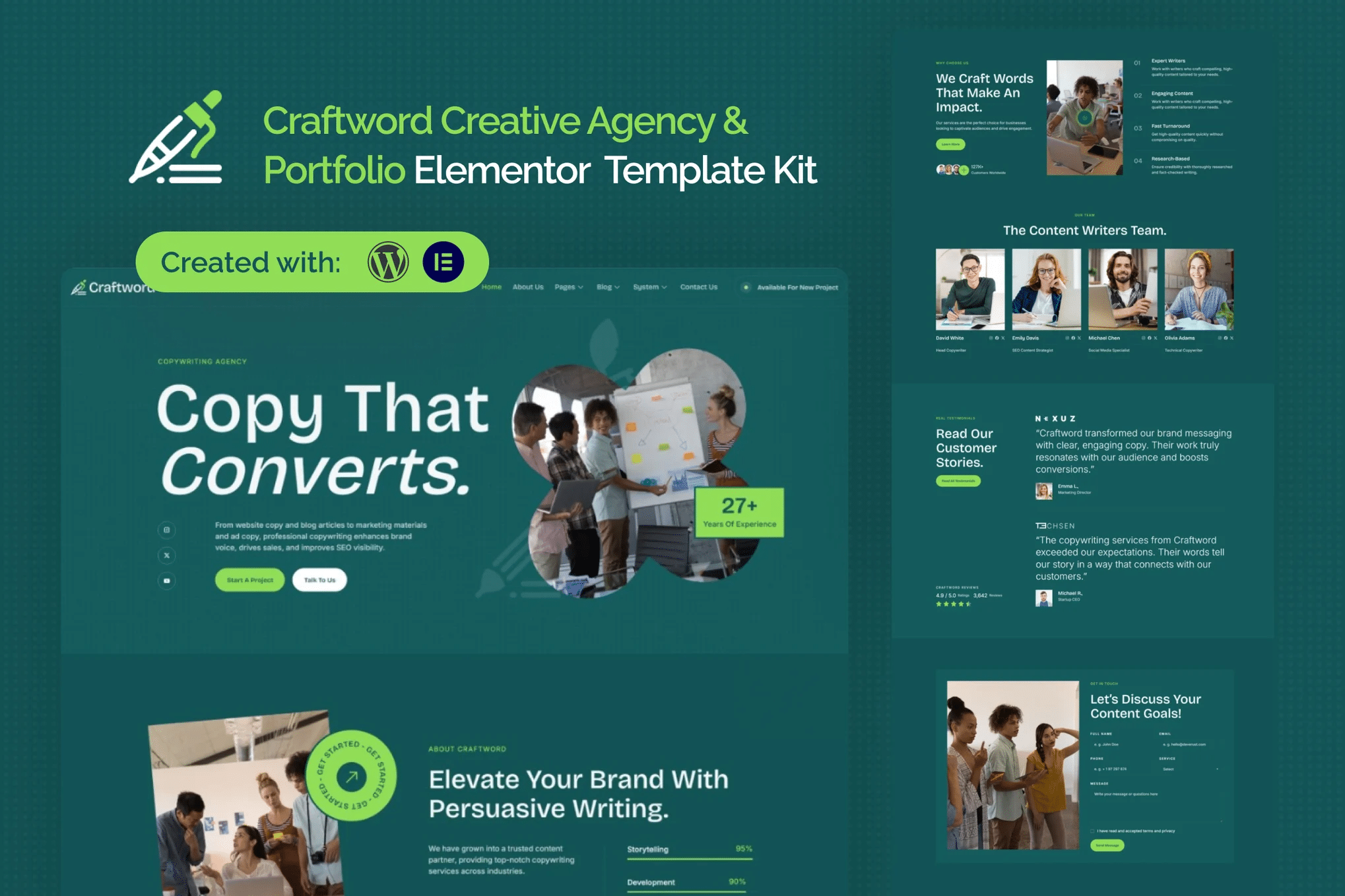 Craftword - Kit de Modelos Elementor de Portfólio para Agência Criativa e Redação