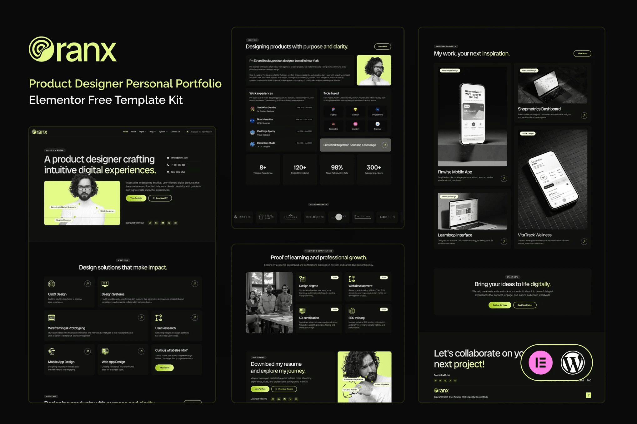 Oranx - Kit de Templates Elementor de Portfólio Pessoal para Designer de Produto