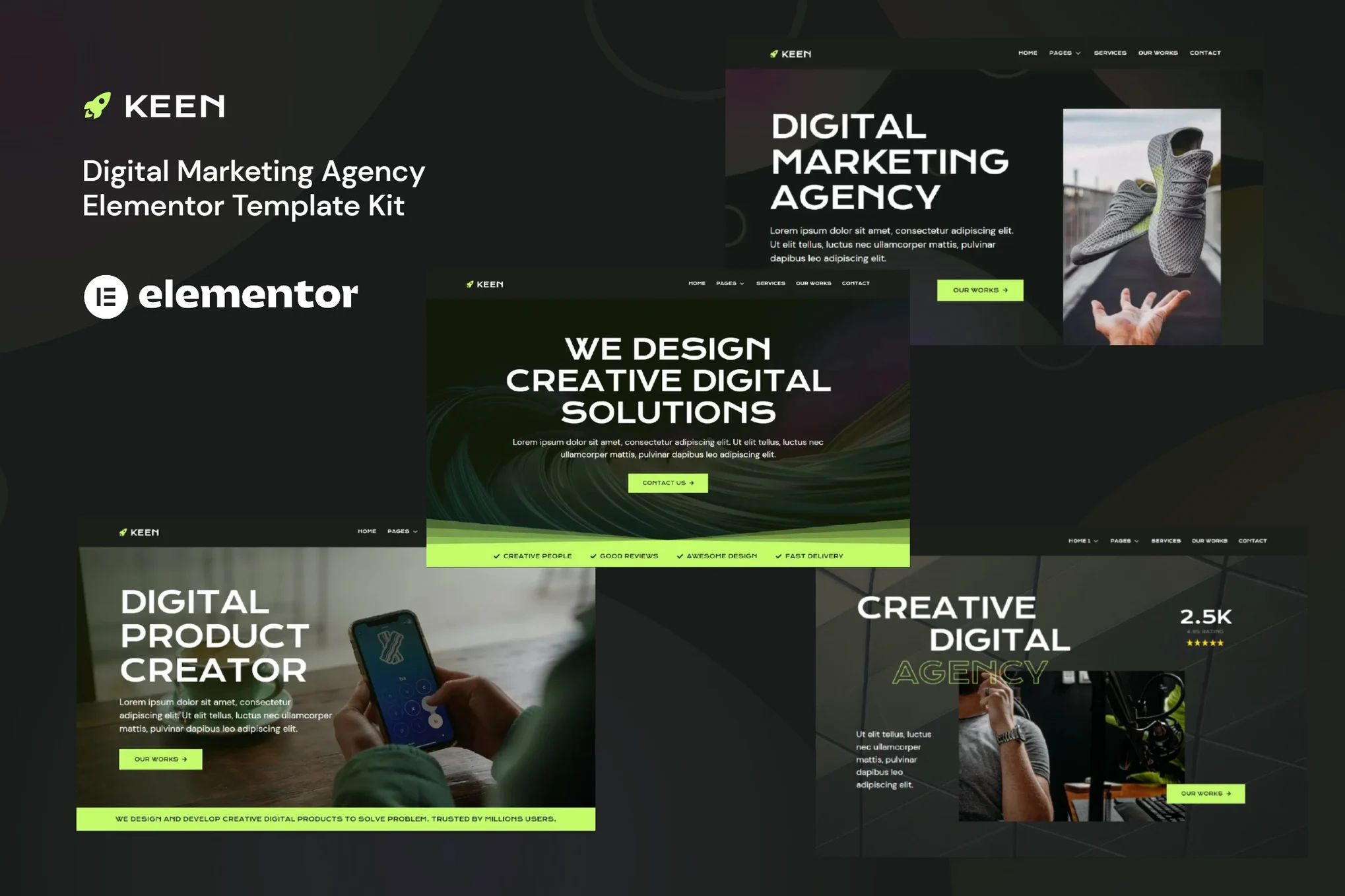 Keen - Template Kit Elementor para agência de marketing digital escura