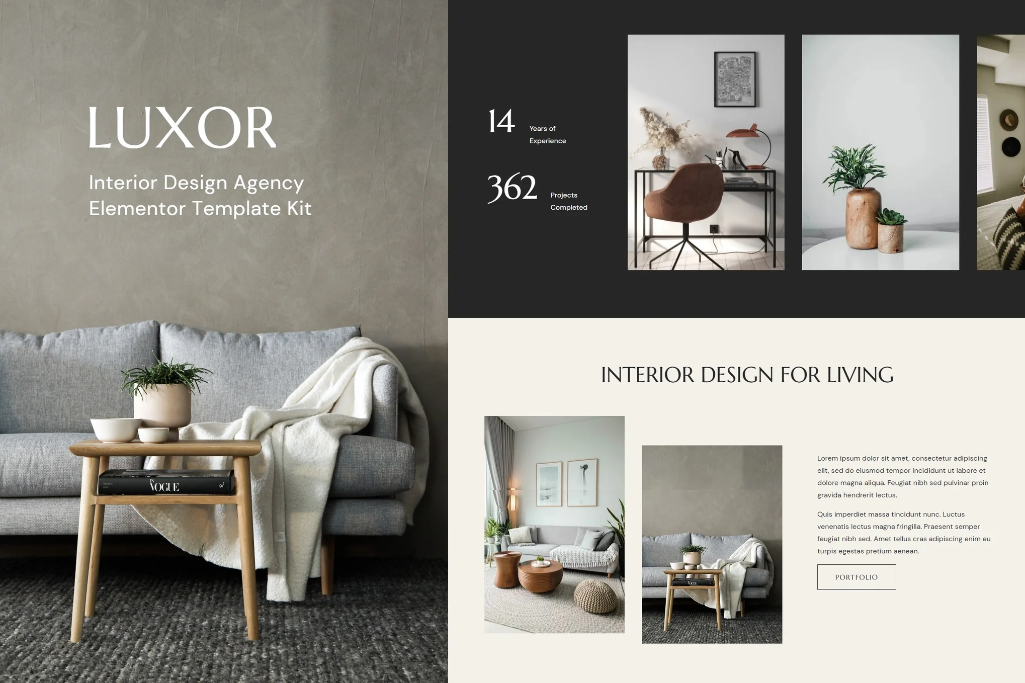 Luxor - Template Kit Elementor para agência de design de interiores