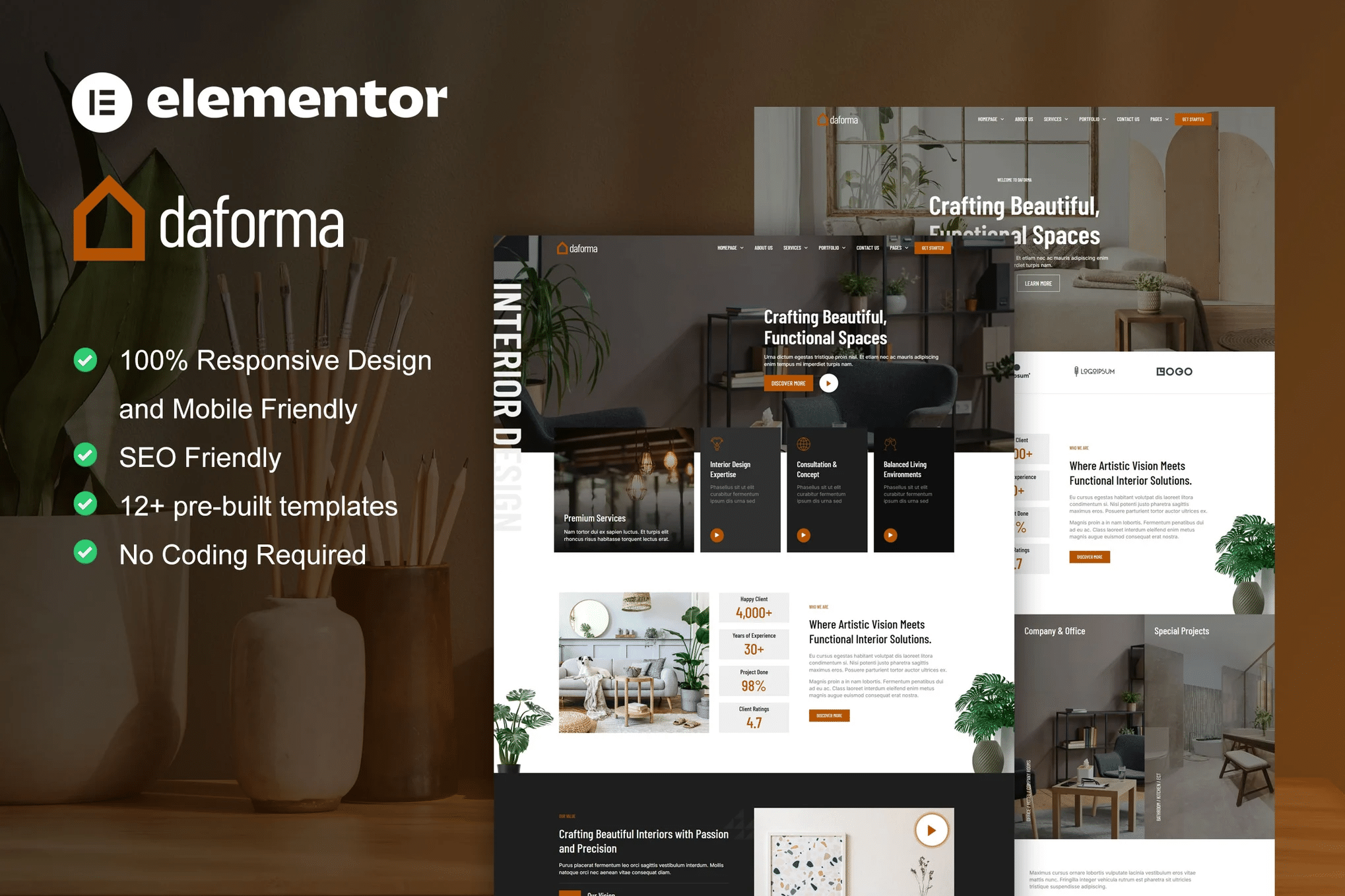 Daforma - Kit de Templates Elementor Pro para serviços de design de interiores
