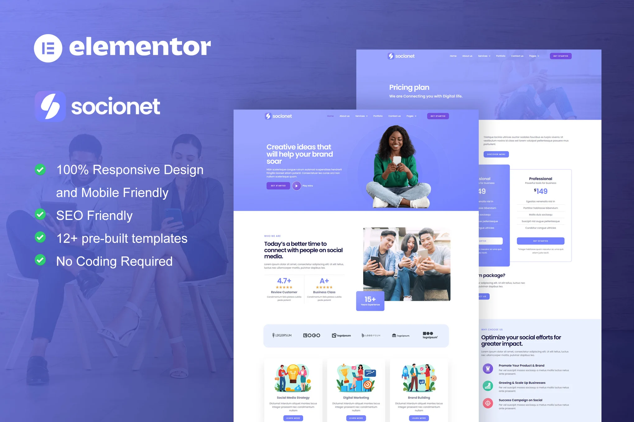 Socionet - Template Kit Elementor para agência de marketing de mídia social