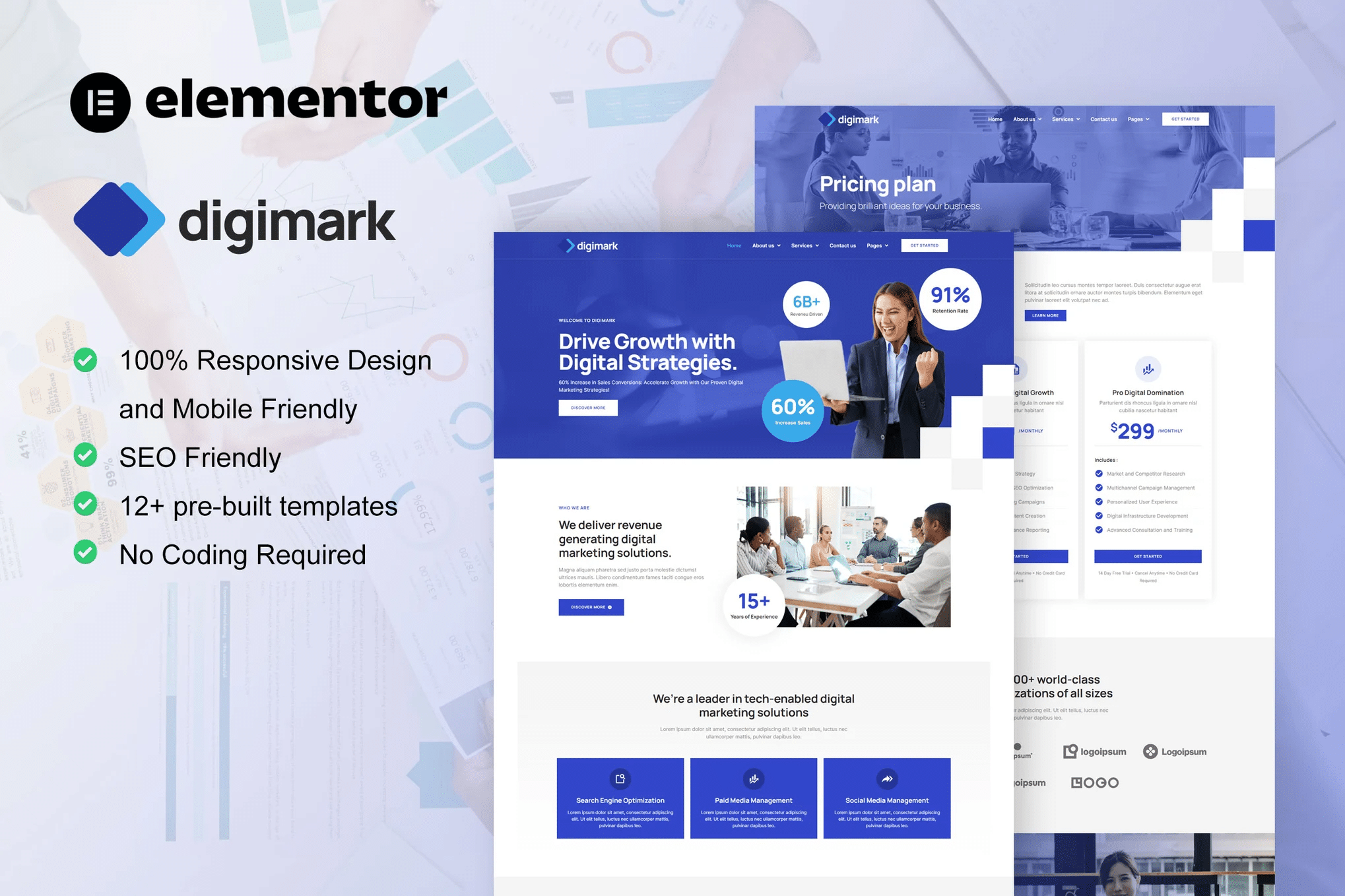 Digimark - Kit de Templates Elementor Pro para Agência de Marketing Digital