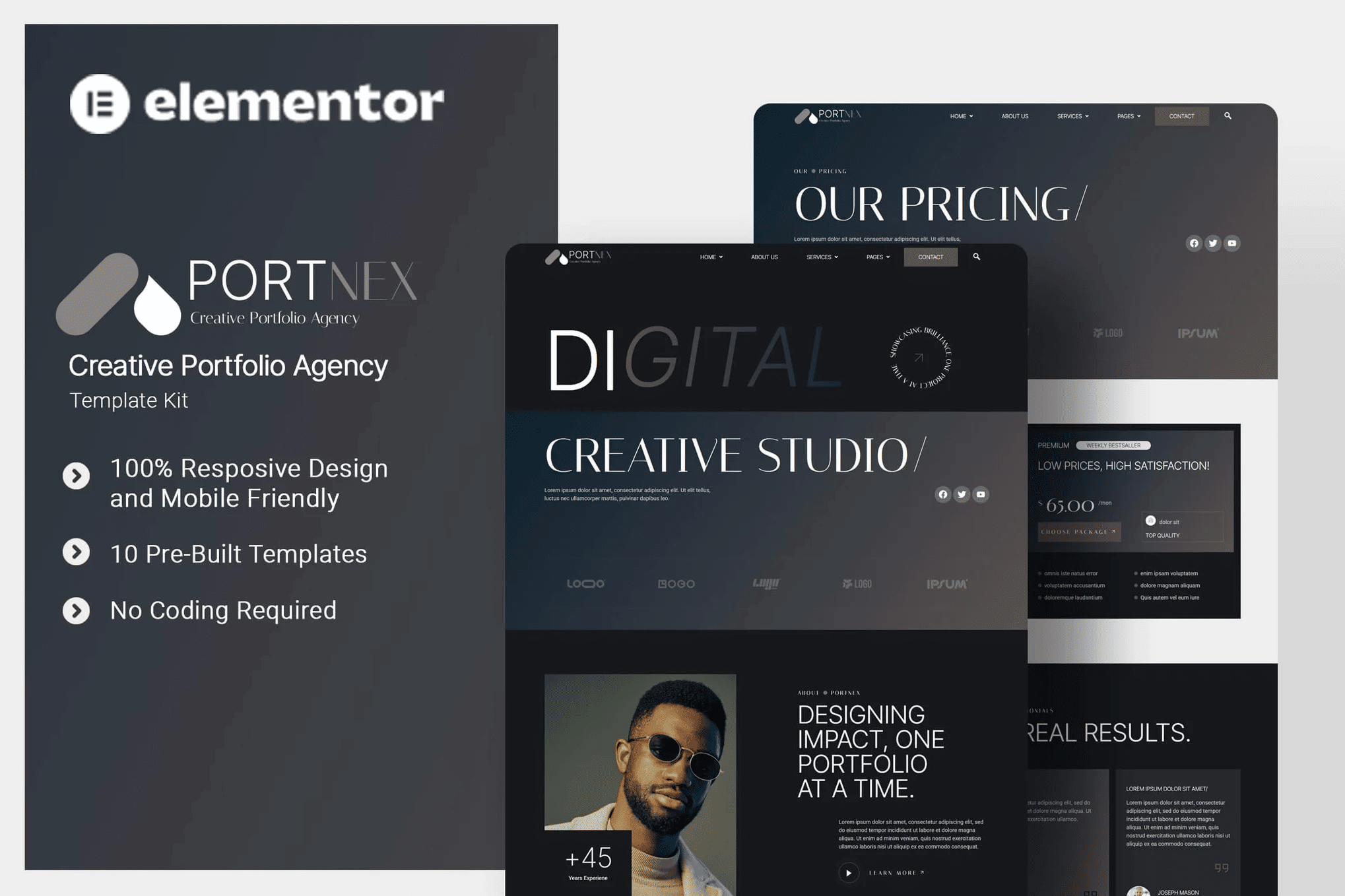 Portnex - Kit de Modelos Elementor para Agência de Portfólio Criativo