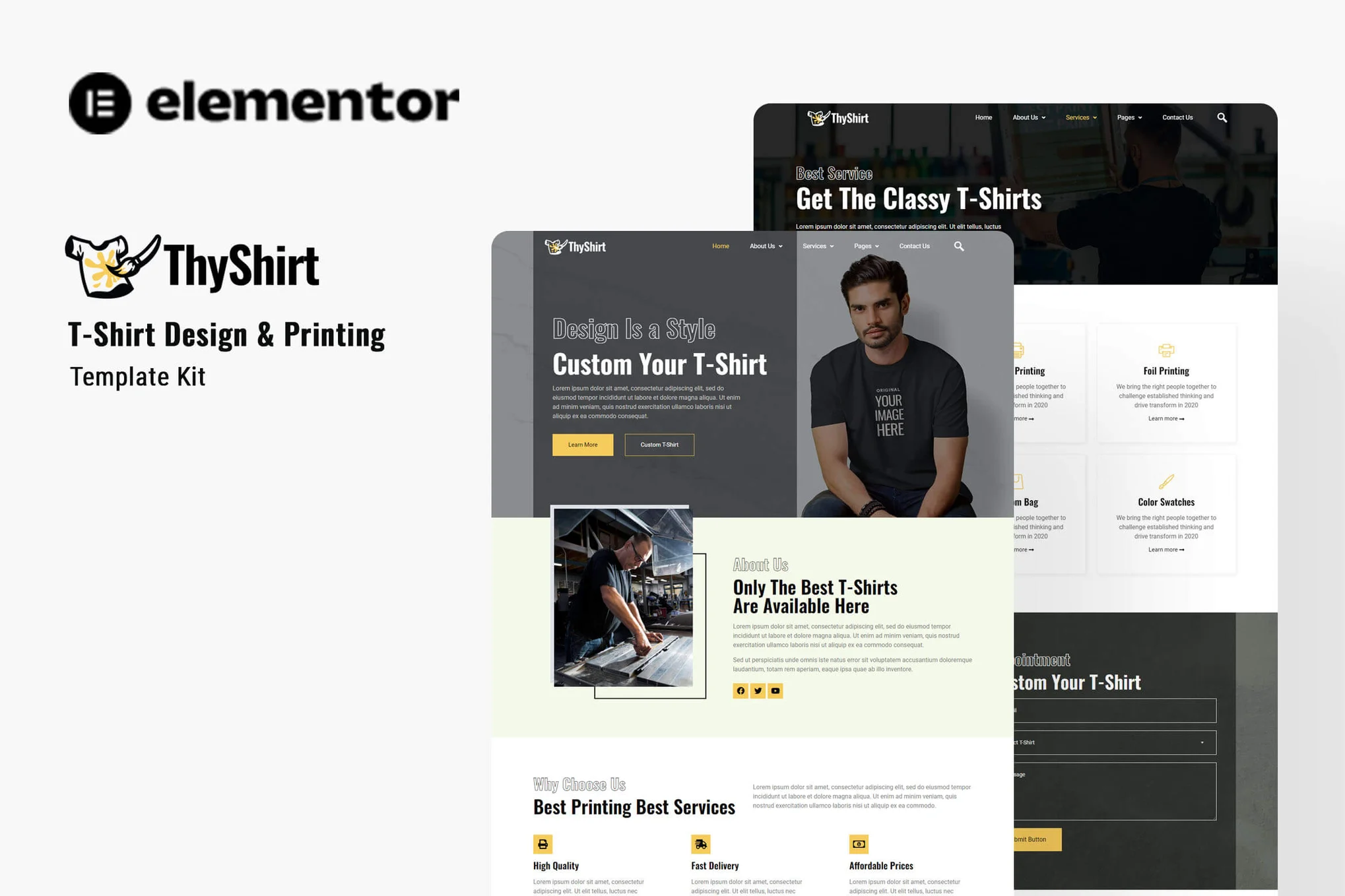 Thyshirt - Template Kit Elementor para design e impressão de camisetas