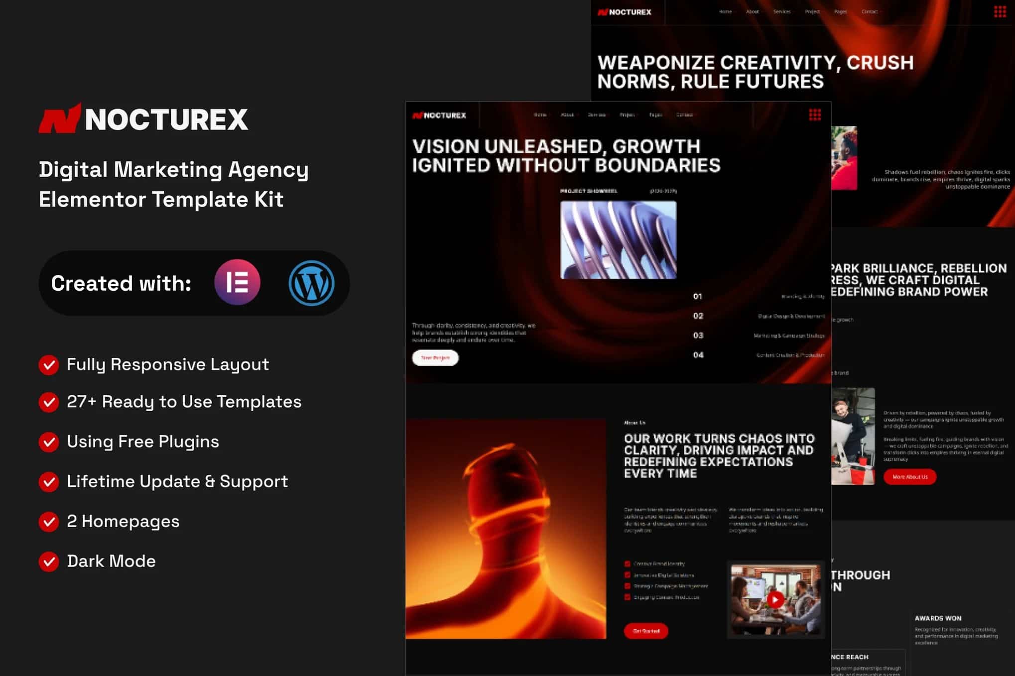 Nocturex - Kit de Templates Elementor para Agência de Marketing Digital
