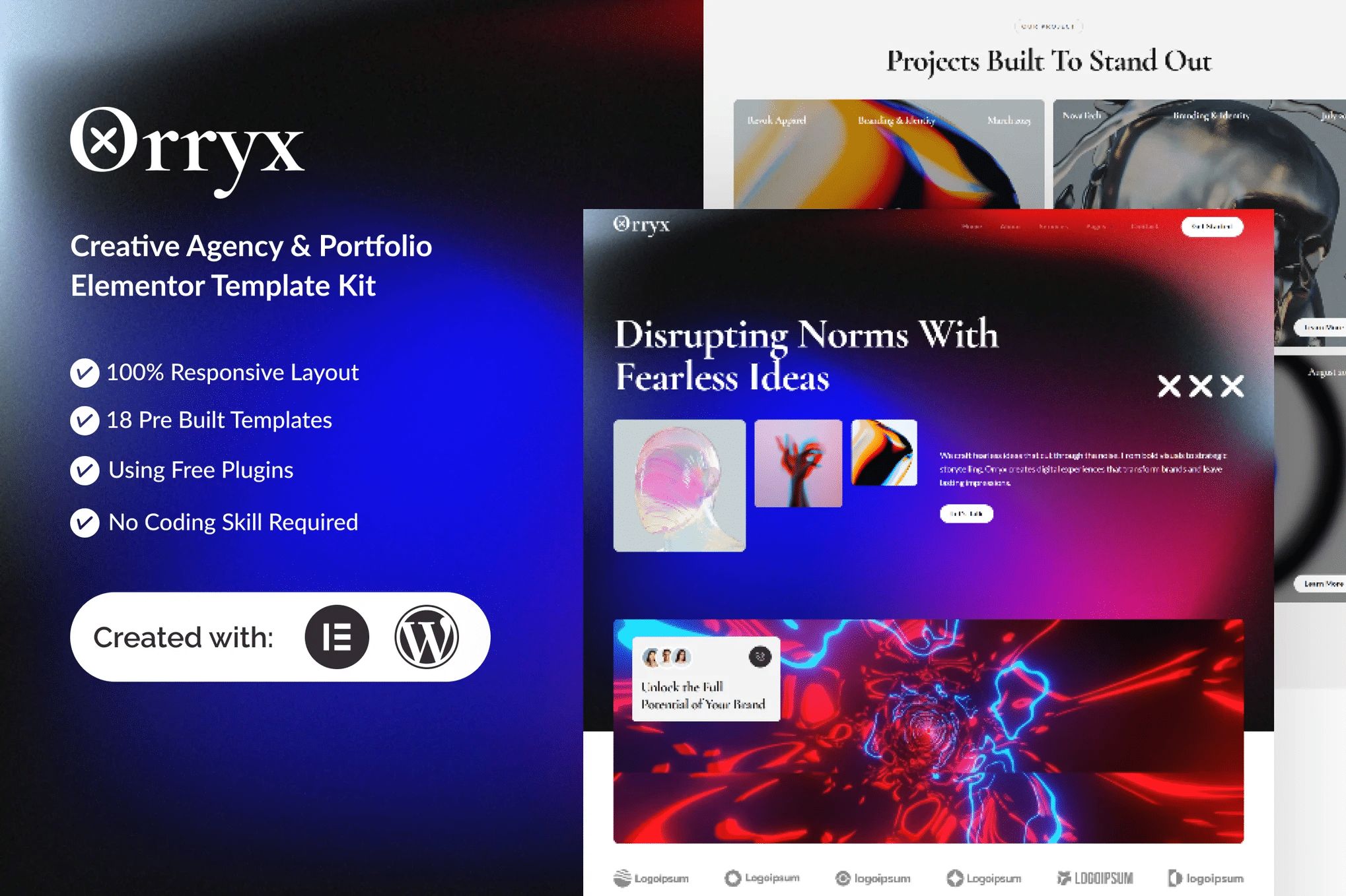 Orryx - Kit de Modelos Elementor para Agência Criativa e Portfólio