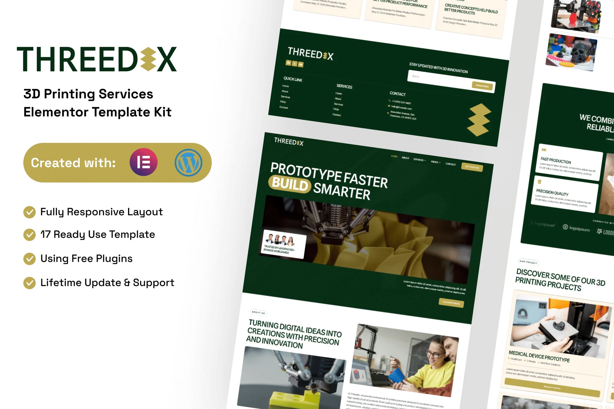 Threedix - Kit de modelos Elementor para serviços de impressão 3D