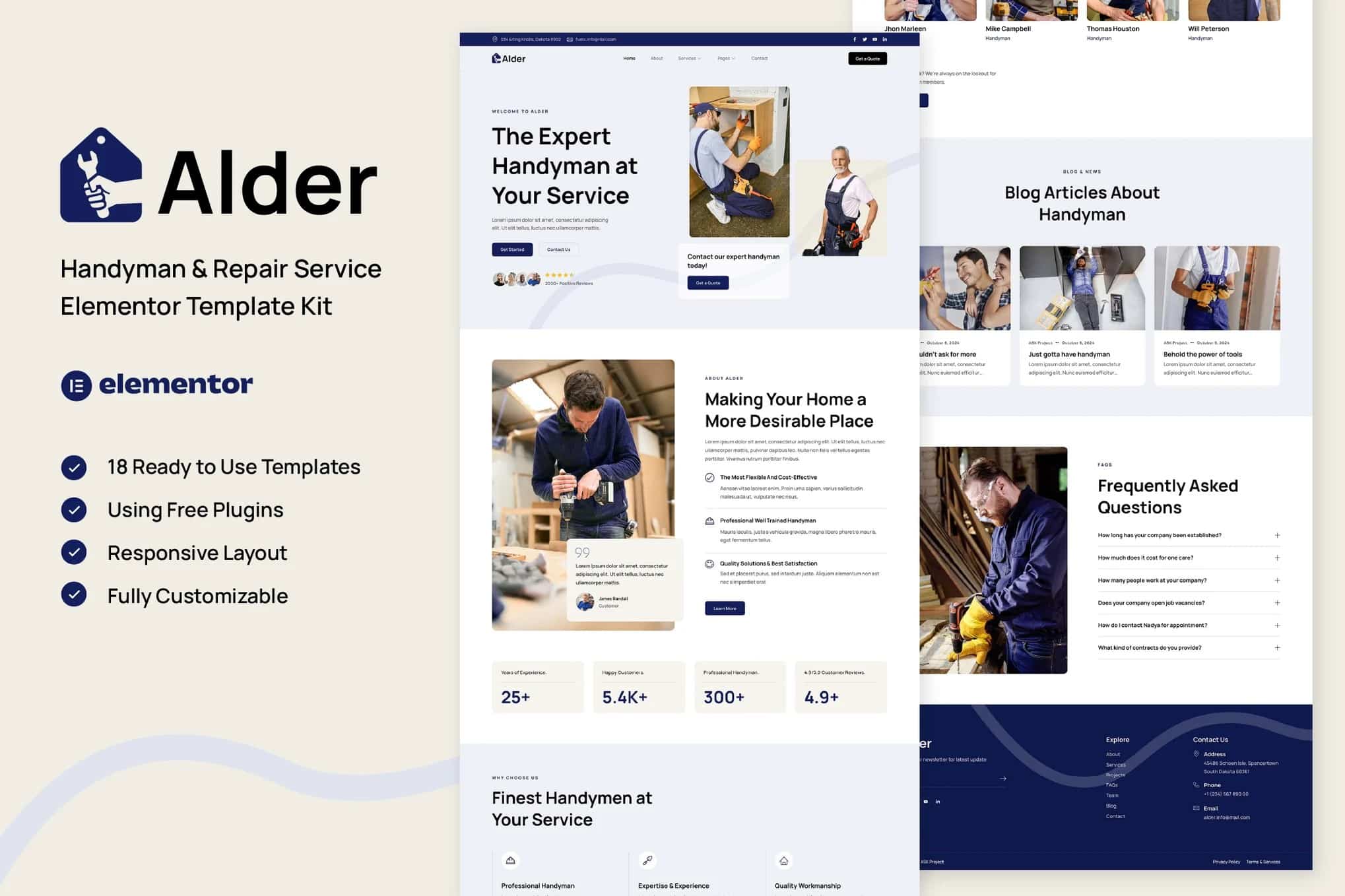 Alder - Kit de modelos Handyman & Repair Service Elementor