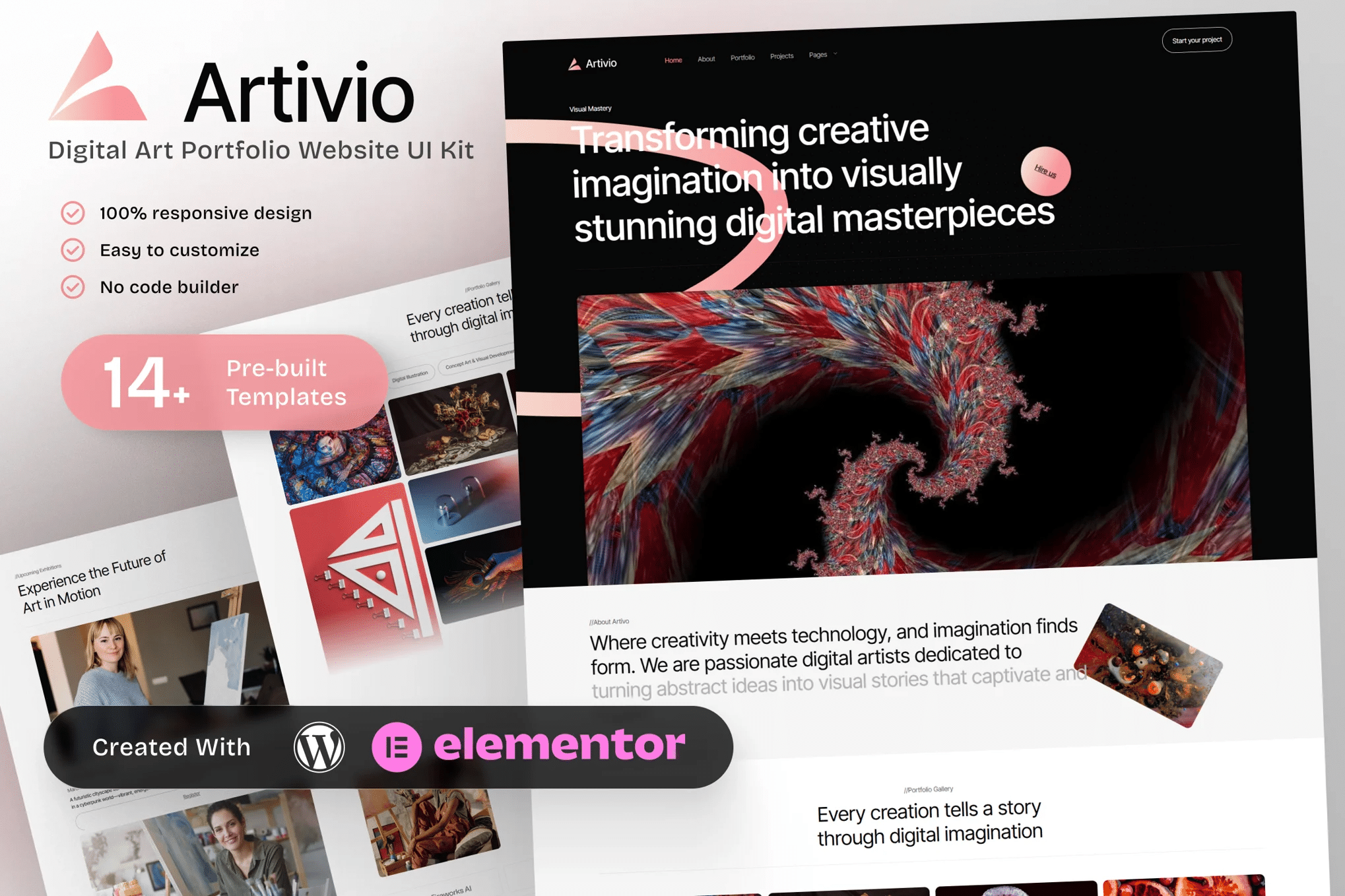 Artivio - Kit de Templates Elementor para Portfólio de Arte Digital