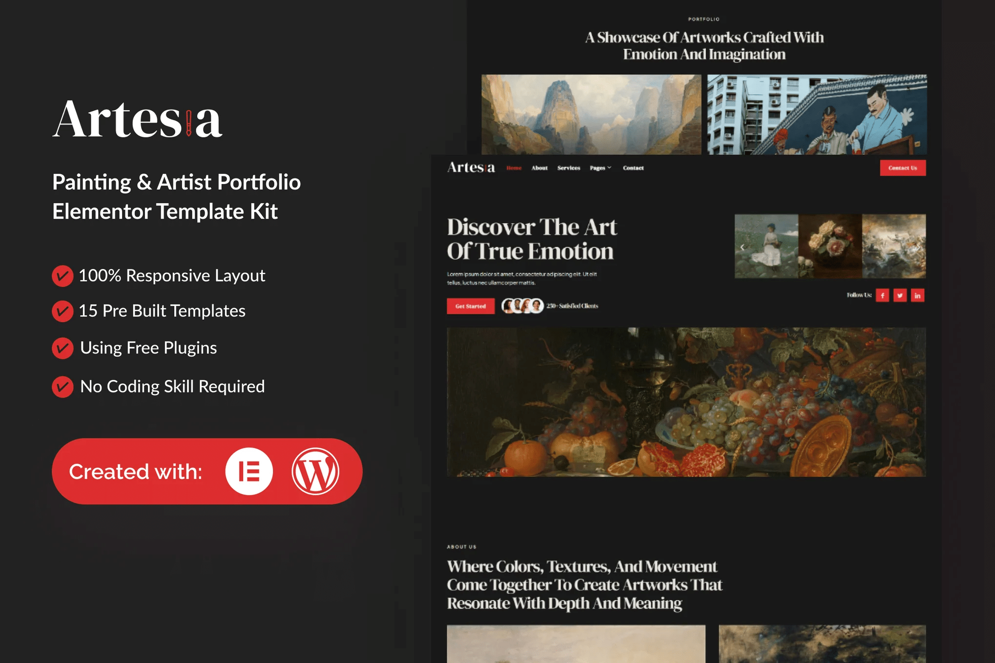 Artesia - Kit de Templates Elementor de Pintura e Artista