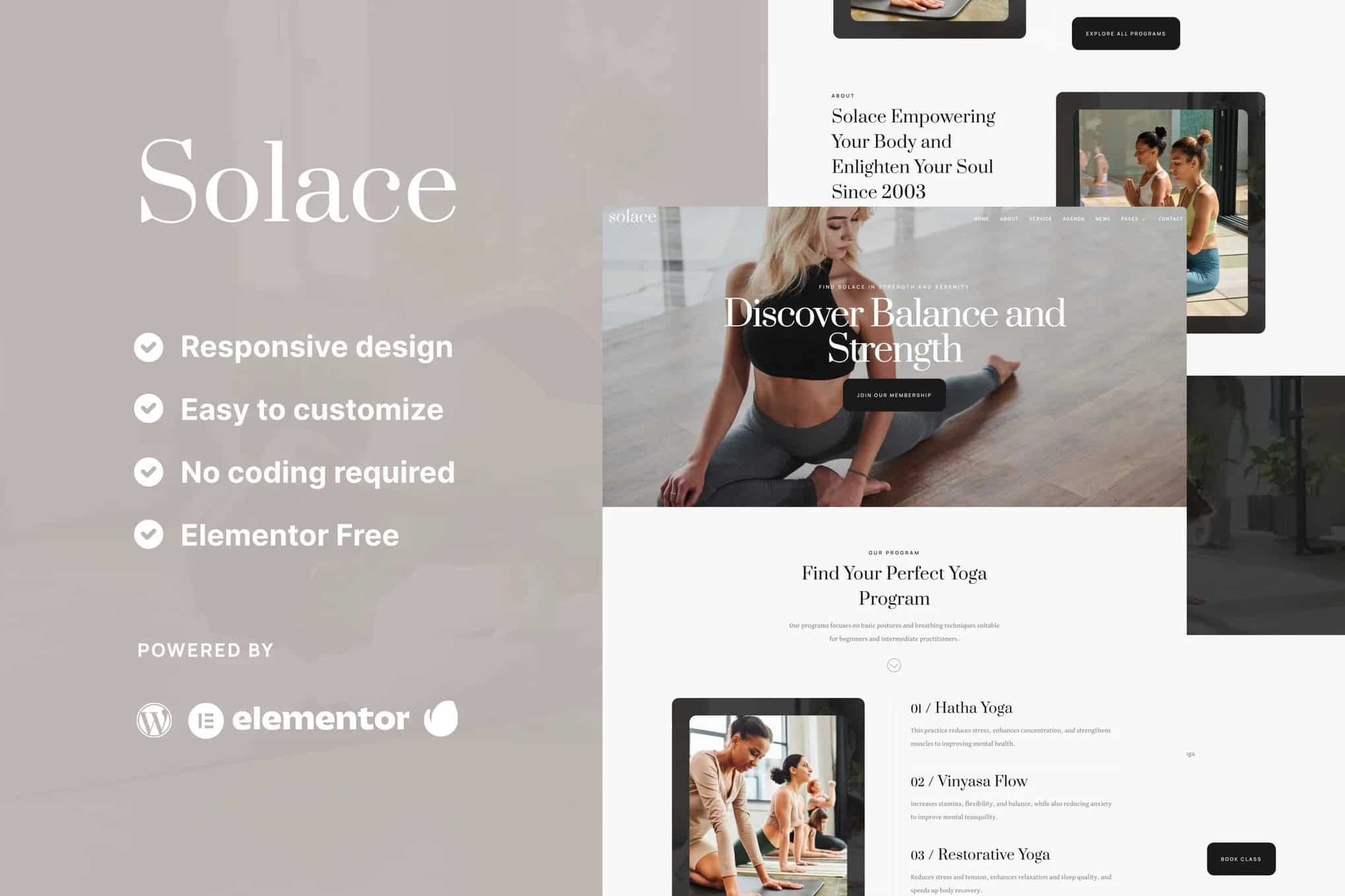 Solace - Kit de Templates Elementor para professores de ioga e estúdio