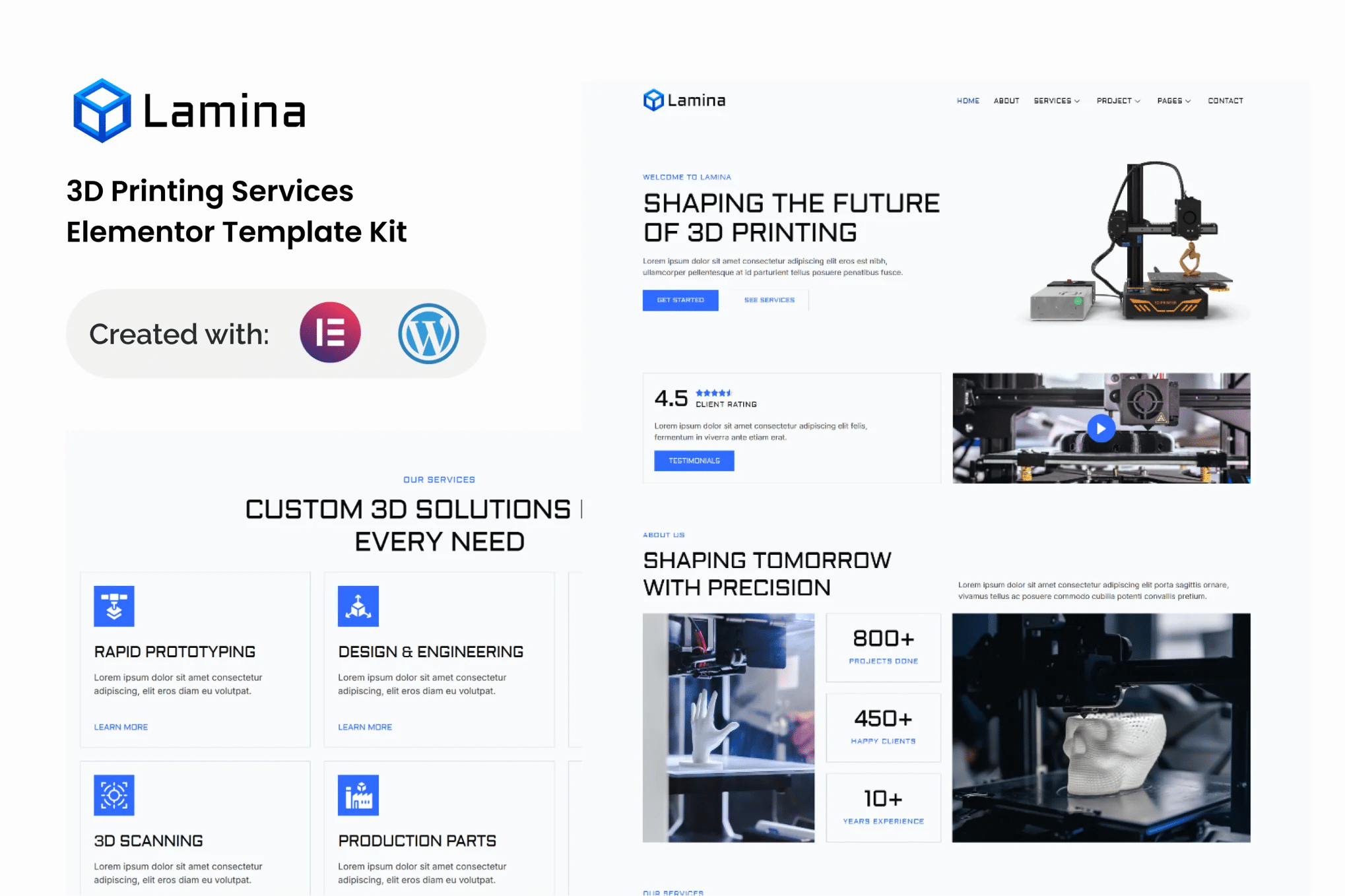 Lamina - Kit de modelos Elementor para serviços de impressão 3D