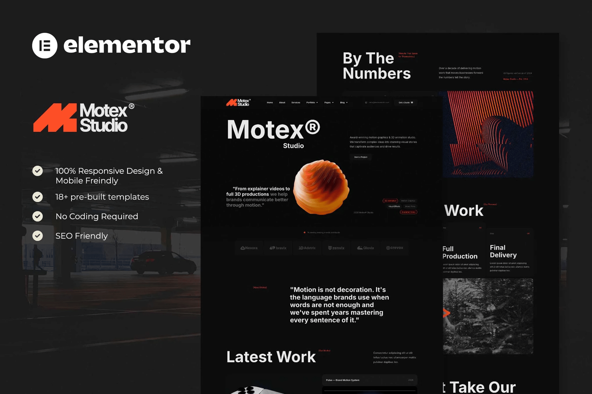 Motex - Kit de Templates Elementor Pro para Estúdio de Gráficos em Movimento e Animação 3D