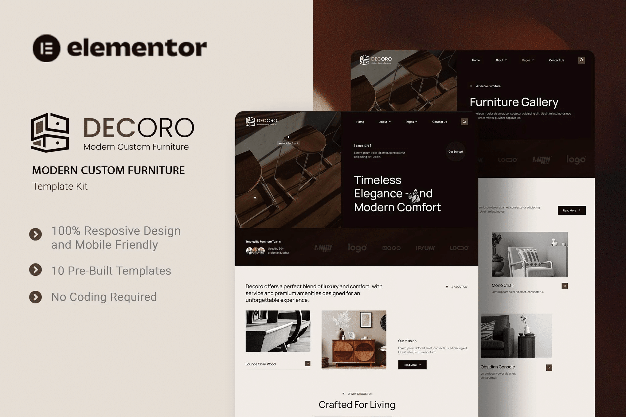 Decoro - Kit de modelos Elementor de móveis personalizados modernos