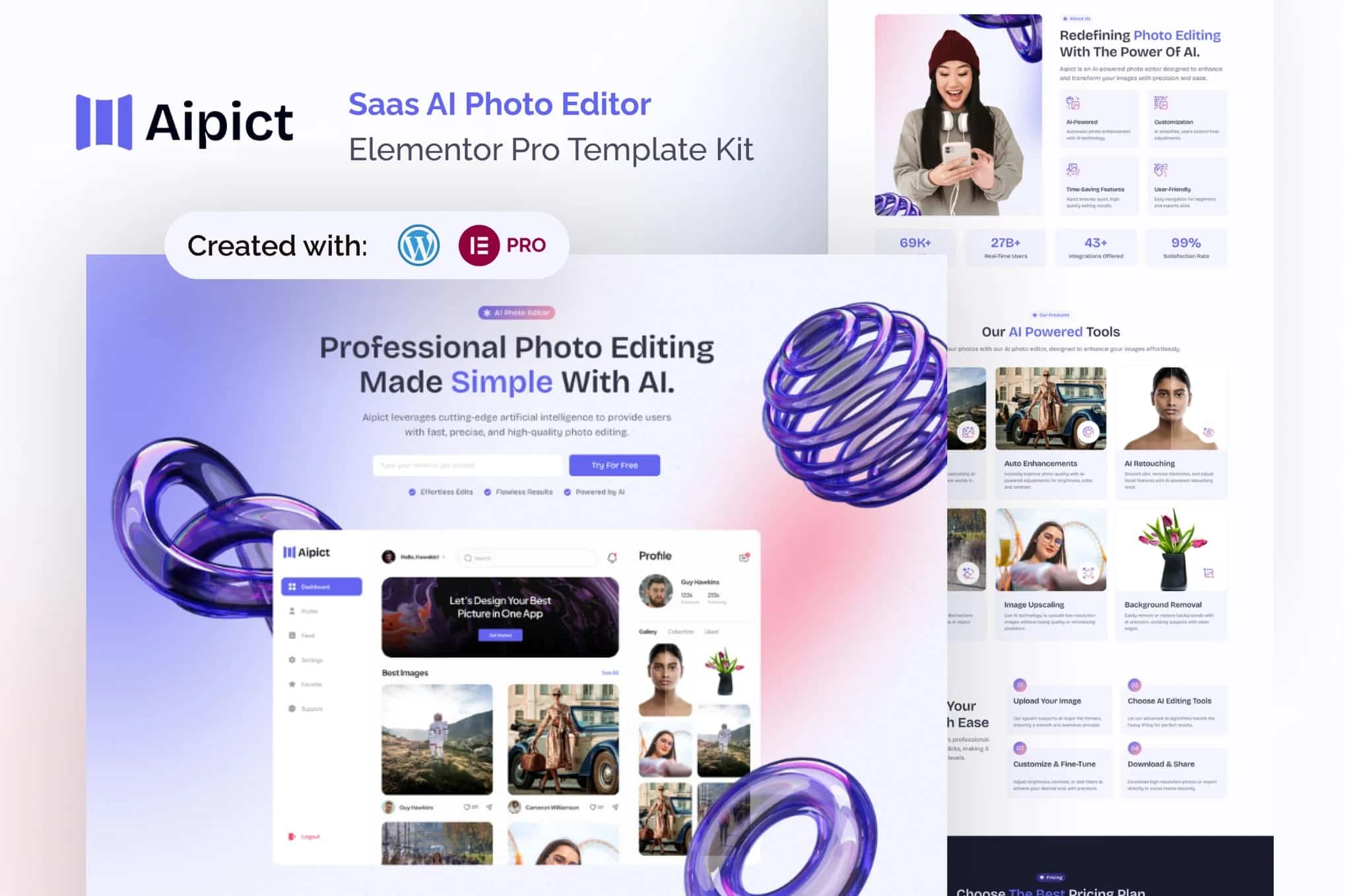 Aipict - Kit de Templates Elementor Pro do site Saas AI Photo Editor