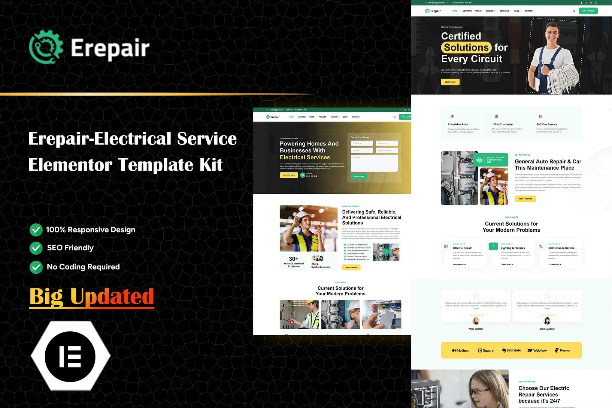 Erepair - Kit de modelos Elementor para serviços elétricos