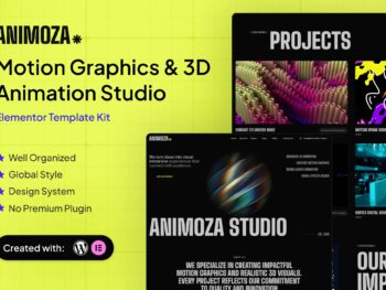 Animoza - Kit de Modelos Elementor para Estúdio de Gráficos em Movimento e Animação 3D