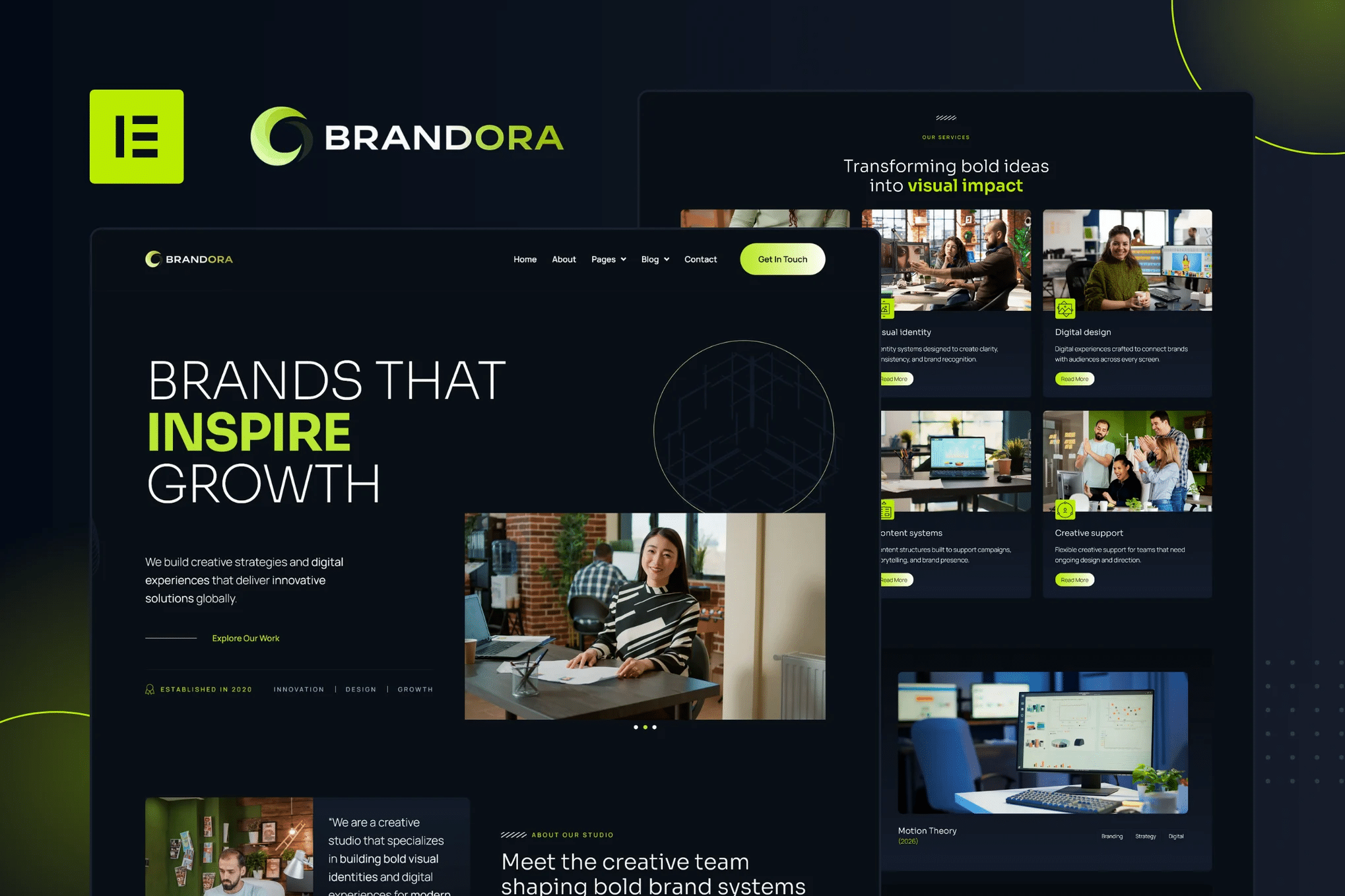 Brandora - Kit de Templates Elementor Pro para Agência Criativa