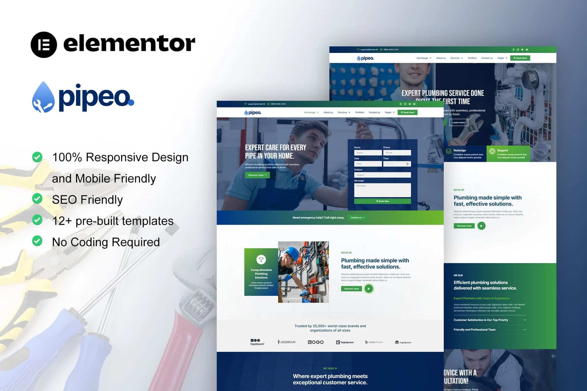 Pipeo - Kit de modelos Elementor Pro para serviços de encanamento