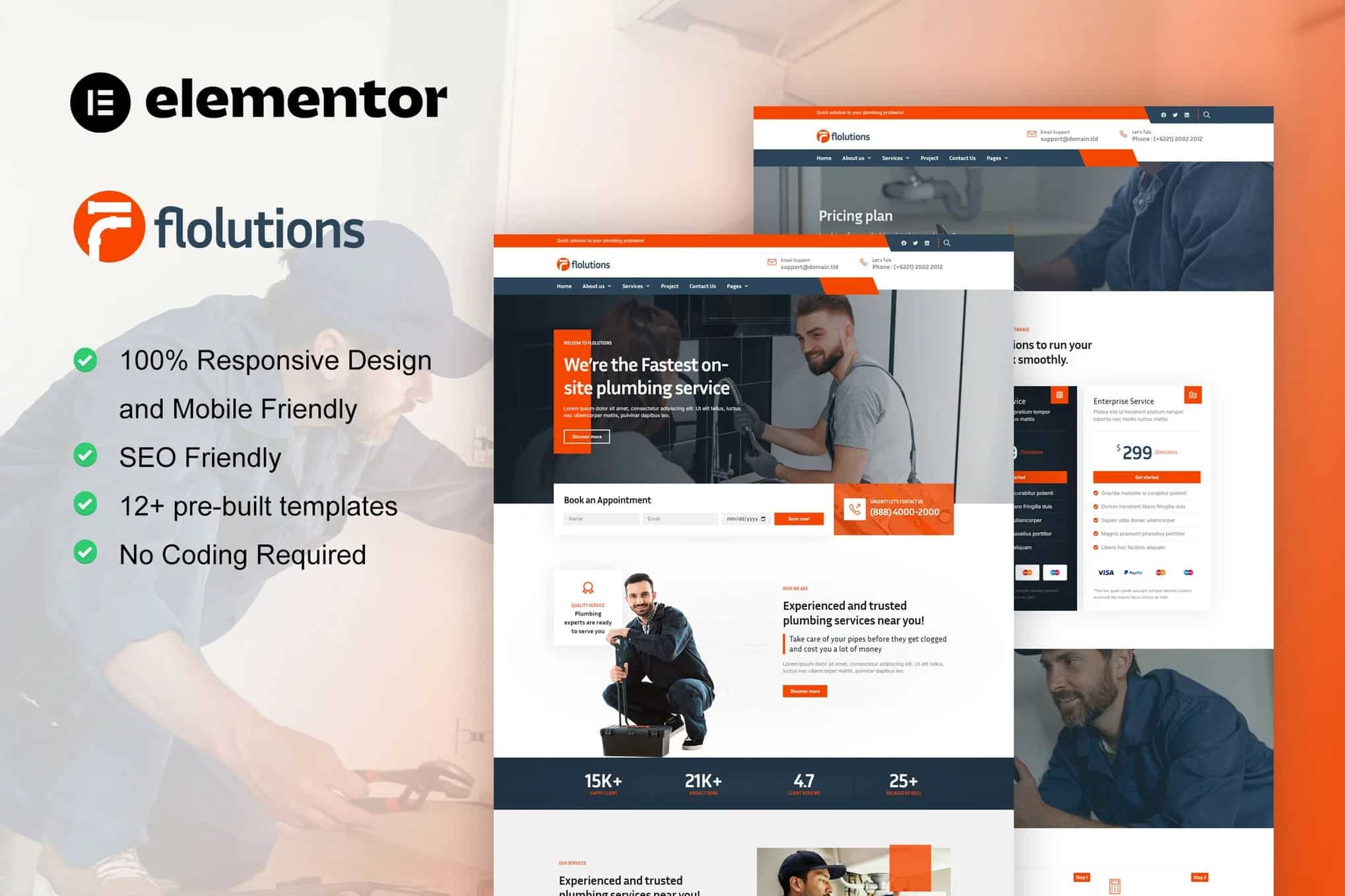 Folution - Kit de modelos Elementor para serviços de encanamento e reparo