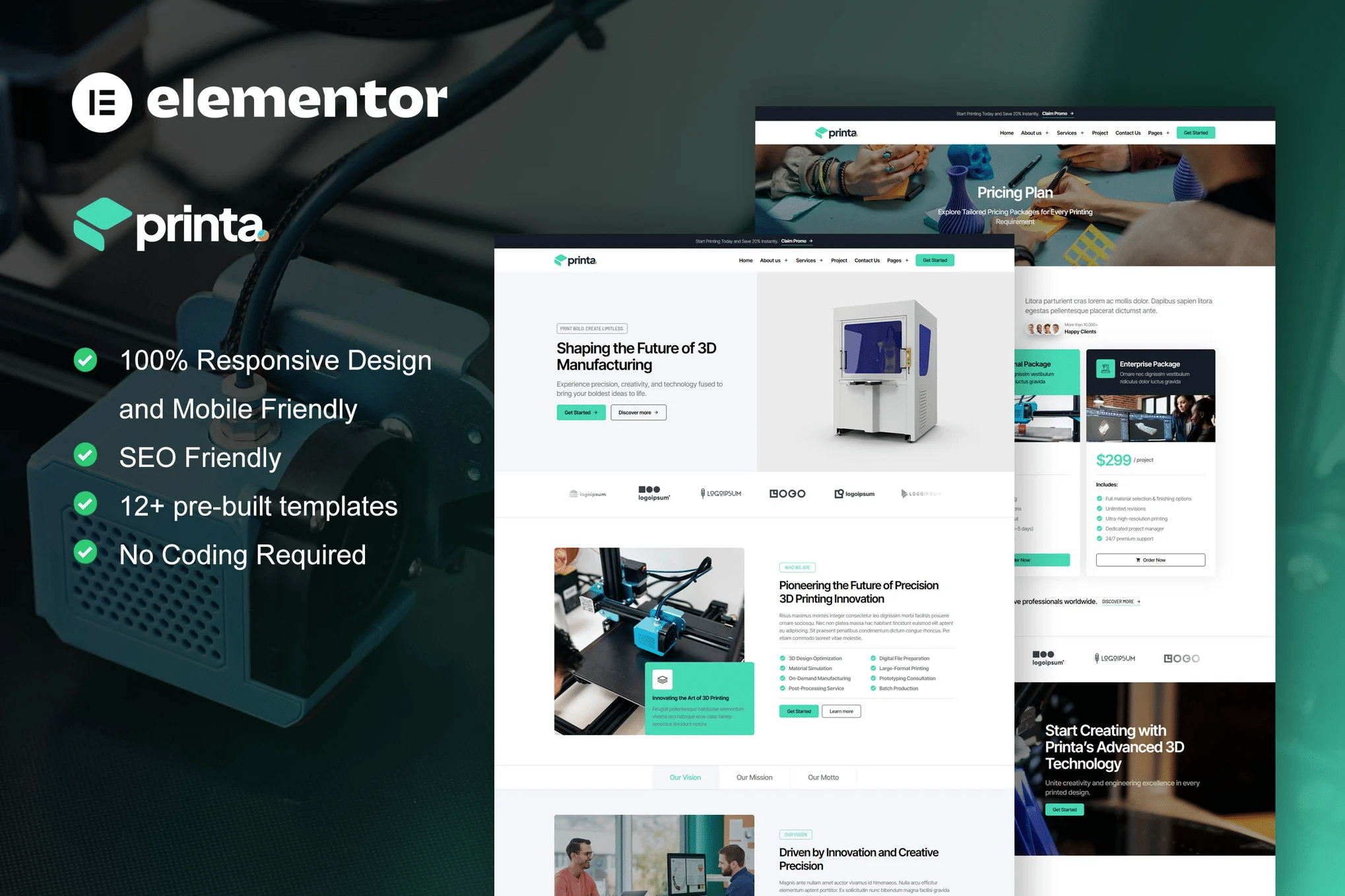 Printa - Kit de modelos Elementor Pro para impressão e fabricação 3D