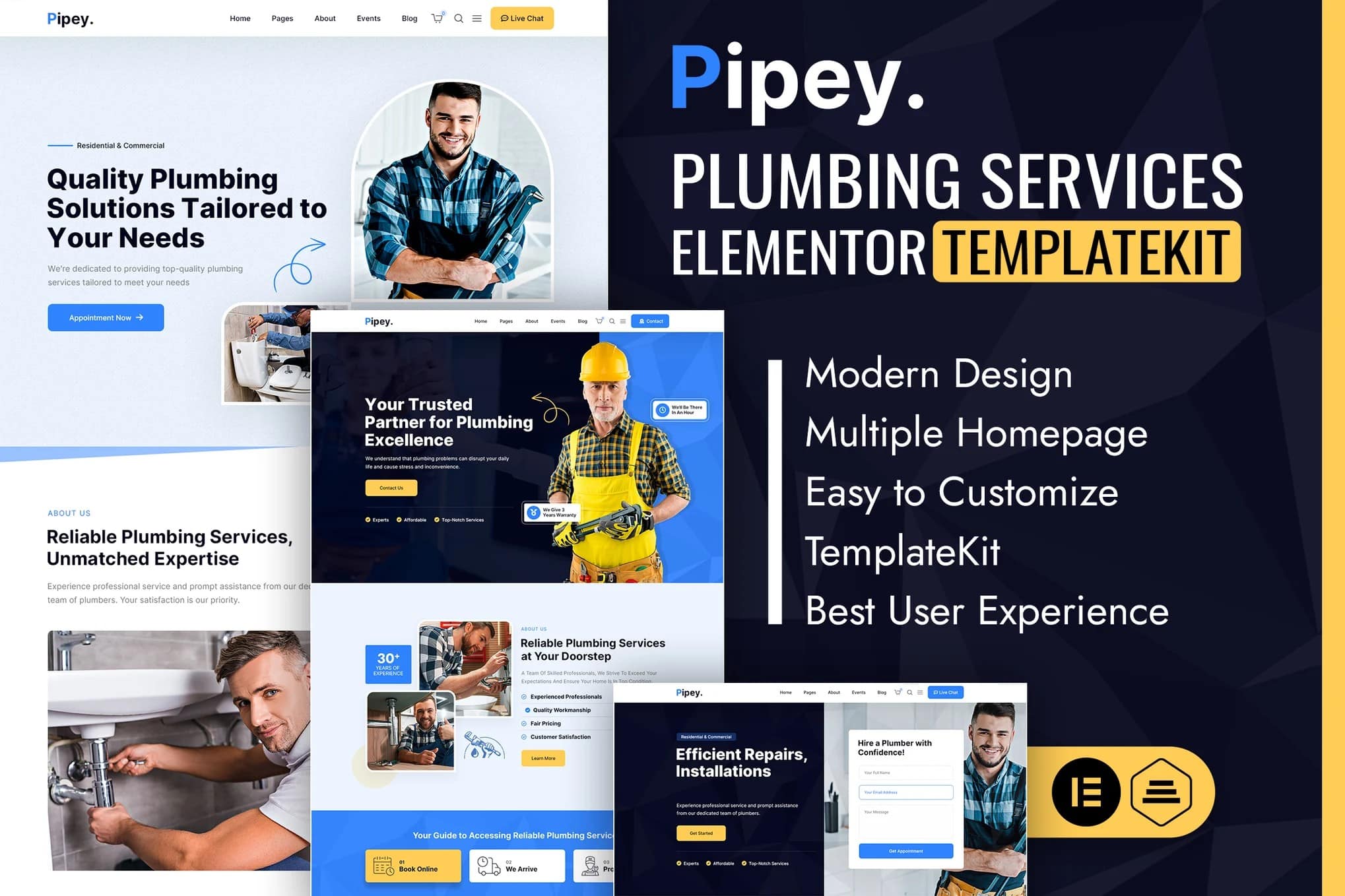 Pipey - Kit de Templates Elementor para serviços de encanamento