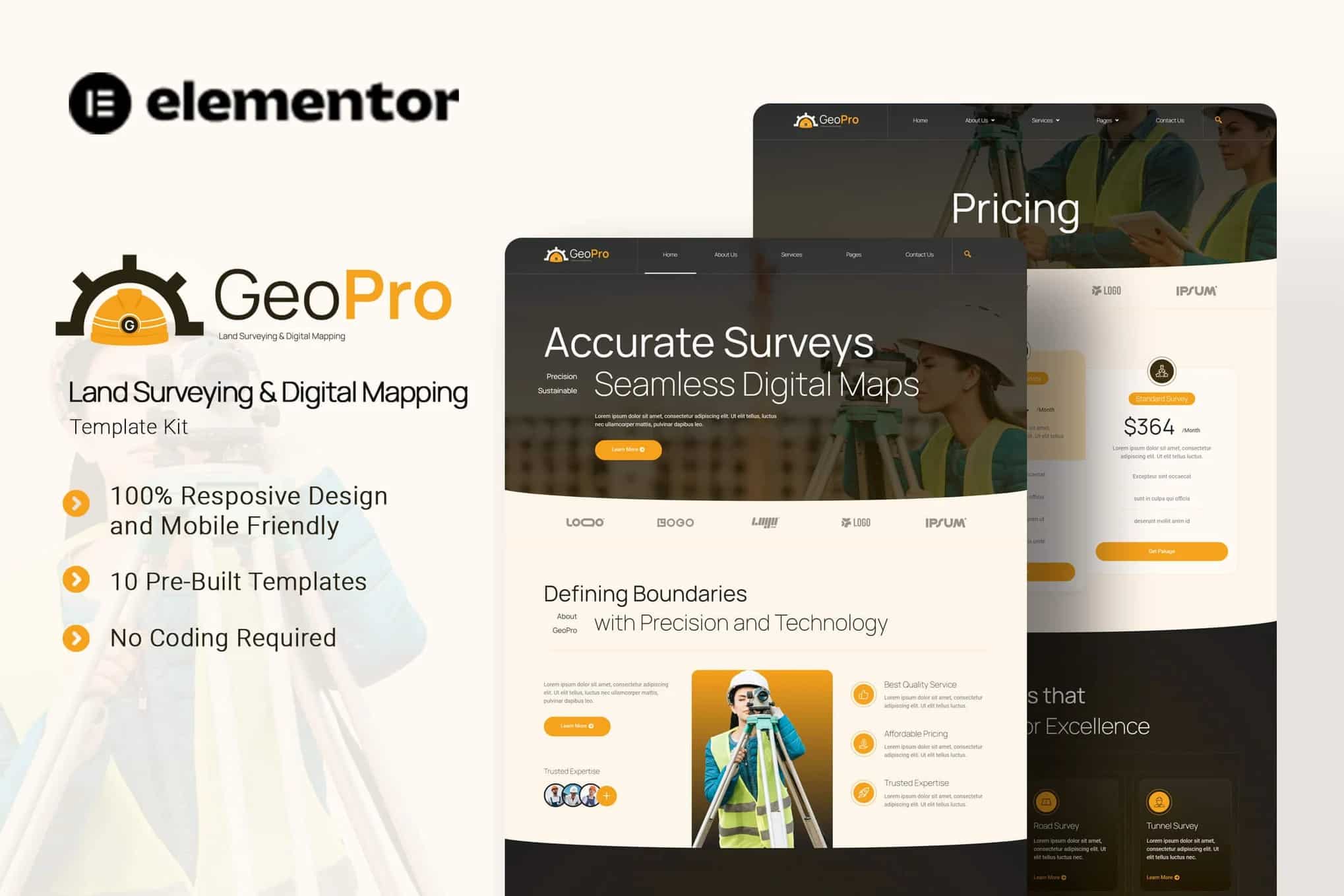 Geopro - Kit de Templates Elementor para topografia e mapeamento digital