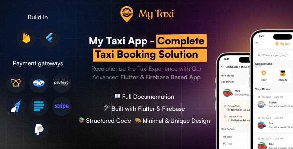 MyTaxi – Aplicativo completo de táxi em Flutter | Solução completa para reservas de táxi com viagens intermunicipais e de encomendas