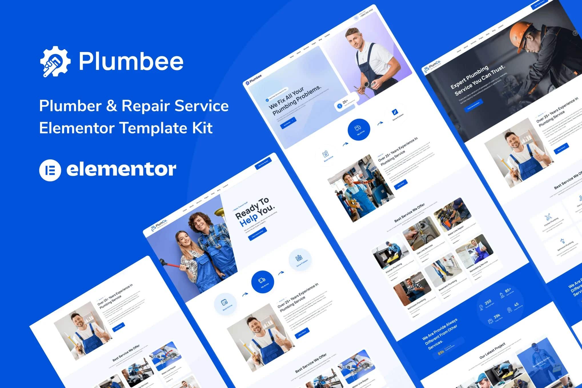 Plumbee - Kit de modelos Elementor para serviços de encanamento e reparo
