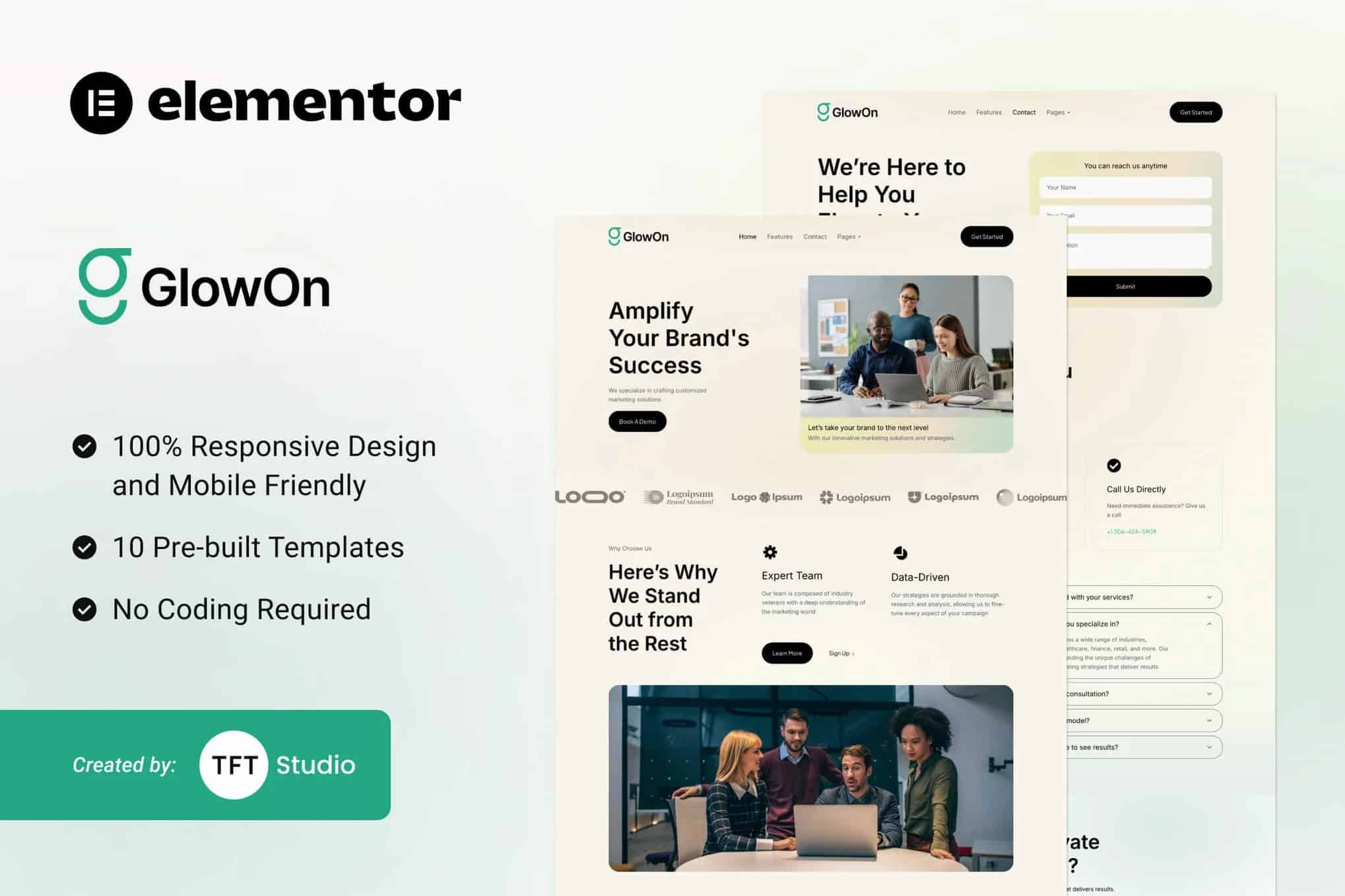 GlowOn - Agências de marketing digital, kit de modelos Elementor moderno