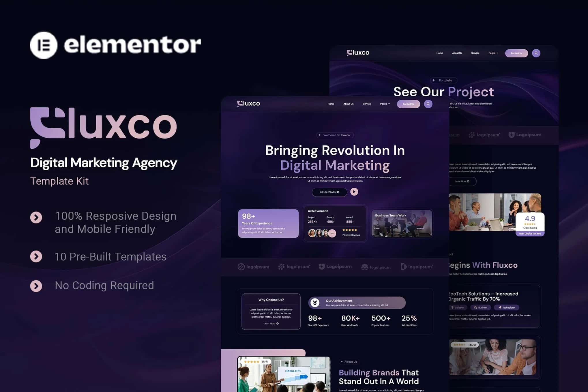Fluxco - Kit de Modelos Elementor para Agência de Marketing Digital
