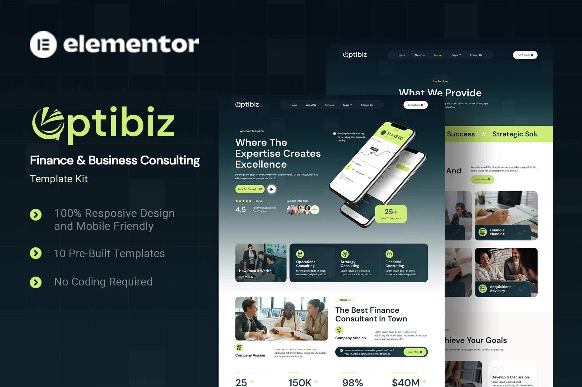 Optibiz - Kit de Templates Elementor de Consultoria Financeira e Empresarial