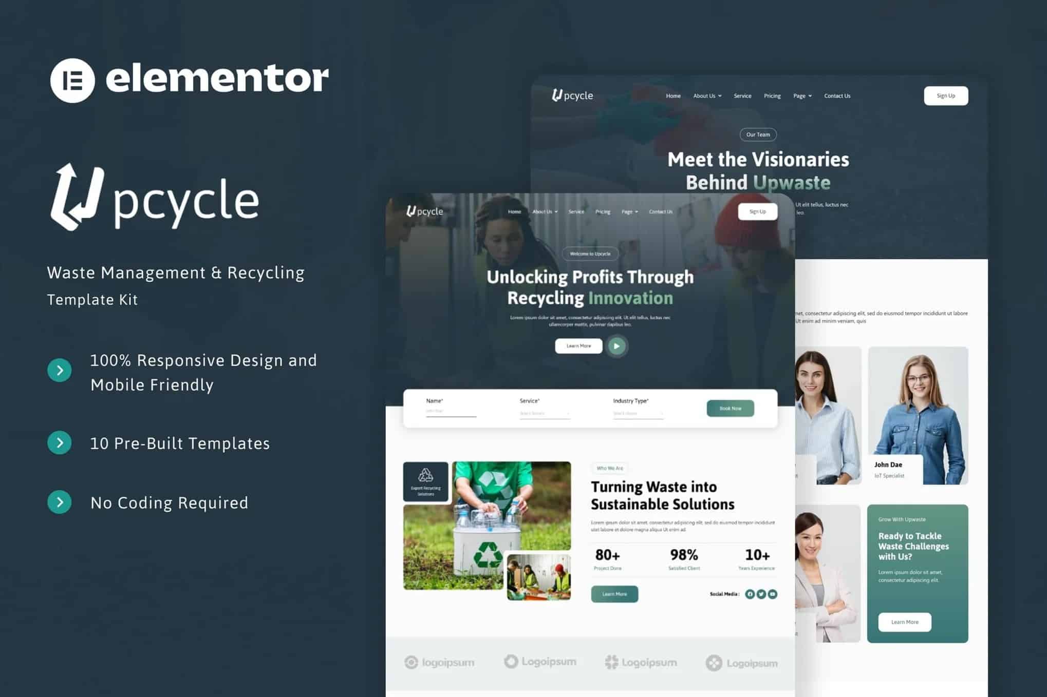 Upcycle - Kit de modelos Elementor para gerenciamento e reciclagem de resíduos