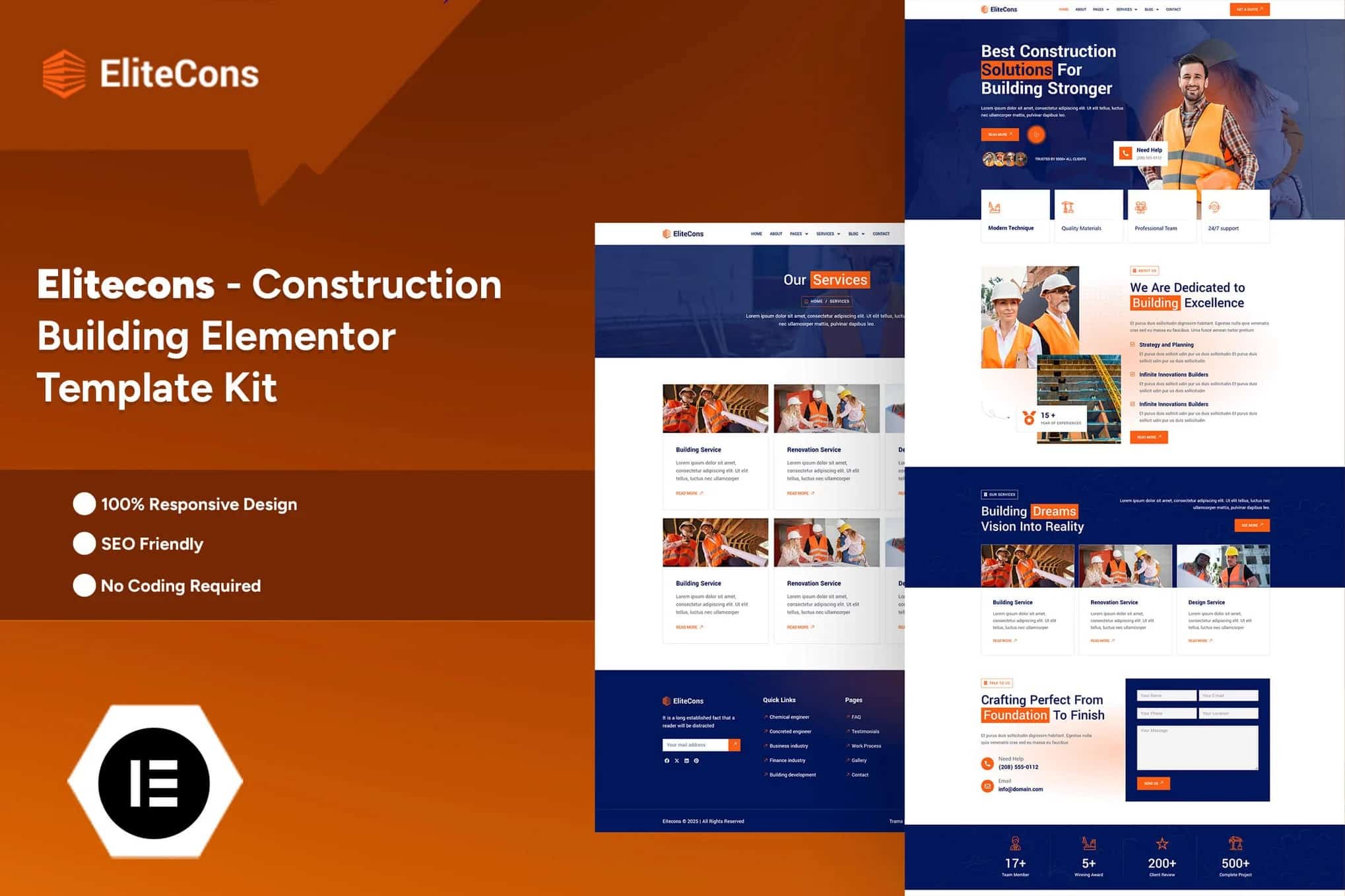 Elitecons - Kit de Templates Elementor Pro para edifícios de construção