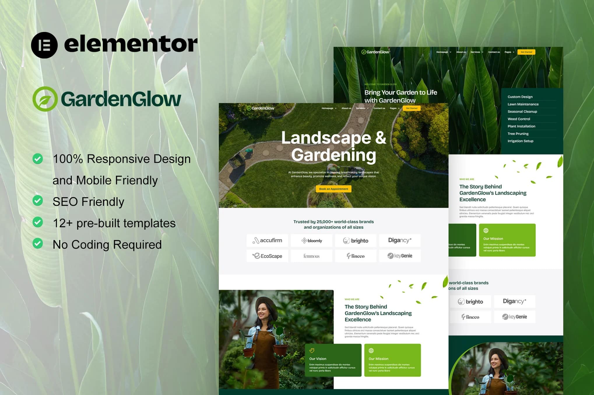 GardenGlow - Kit de modelos Elementor Pro para jardinagem e paisagismo