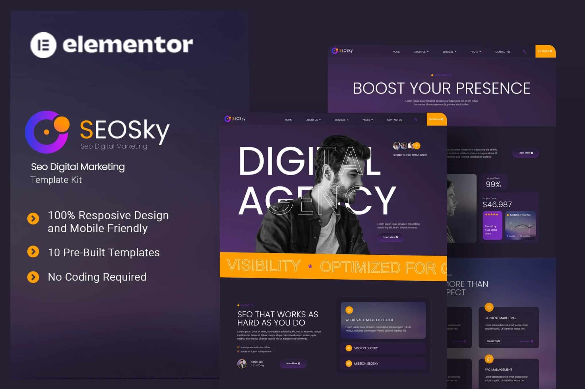 Seosky - Kit de Templates Elementor de Marketing Digital Seo
