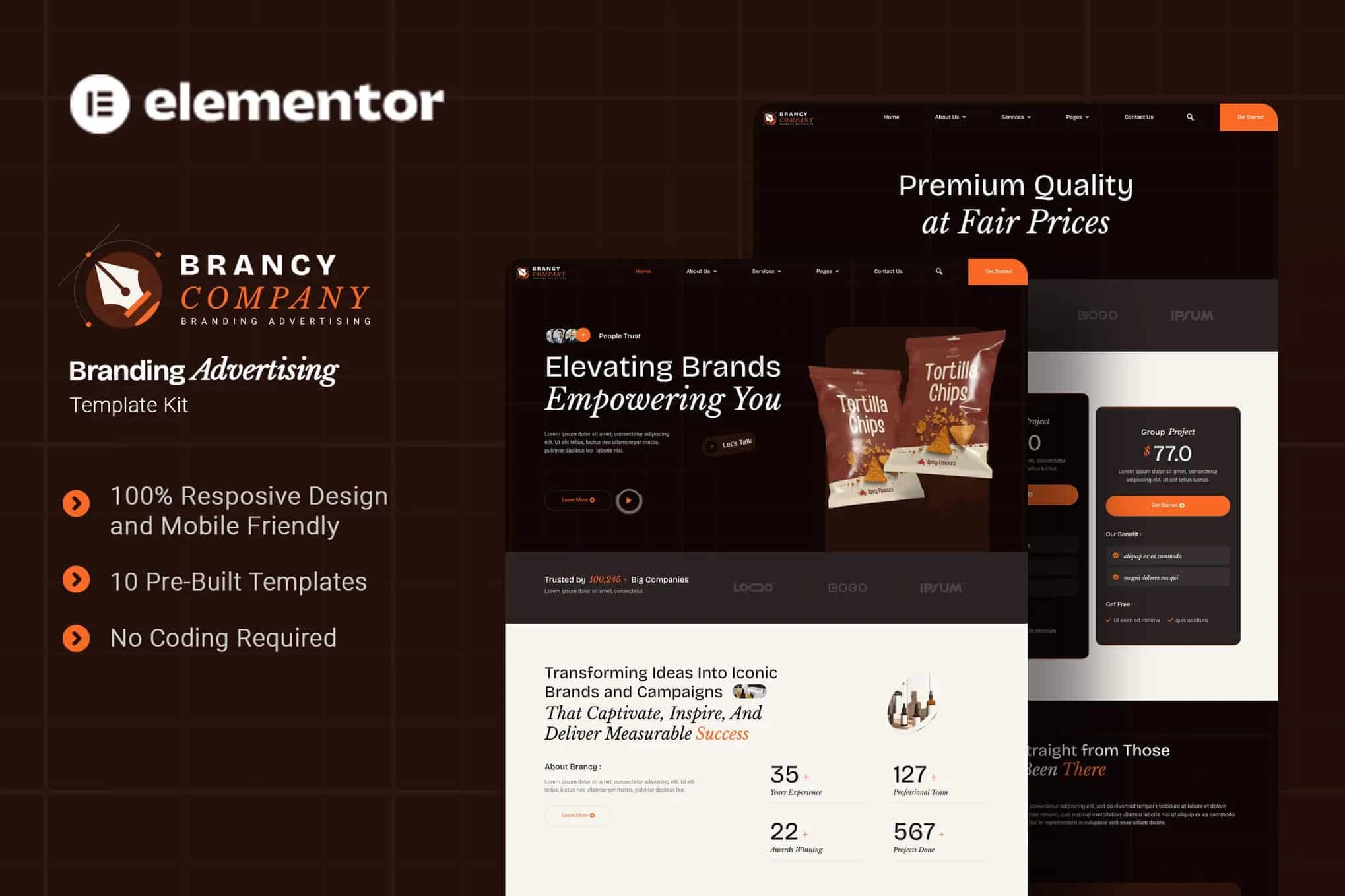 Brancy - Kit de modelos Branding Advertising Elementor