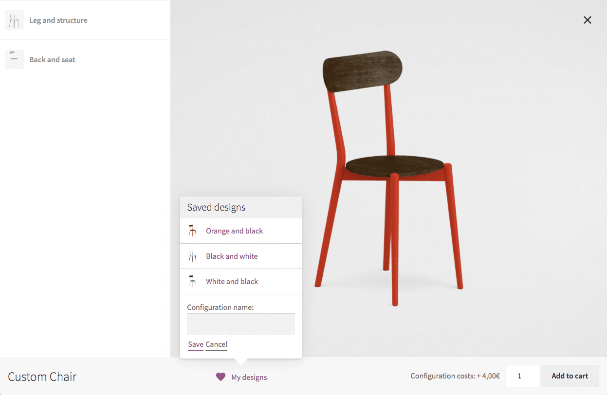 Save Your Design - Salve e compartilhe um design no configurador de produtos do WooCommerce.